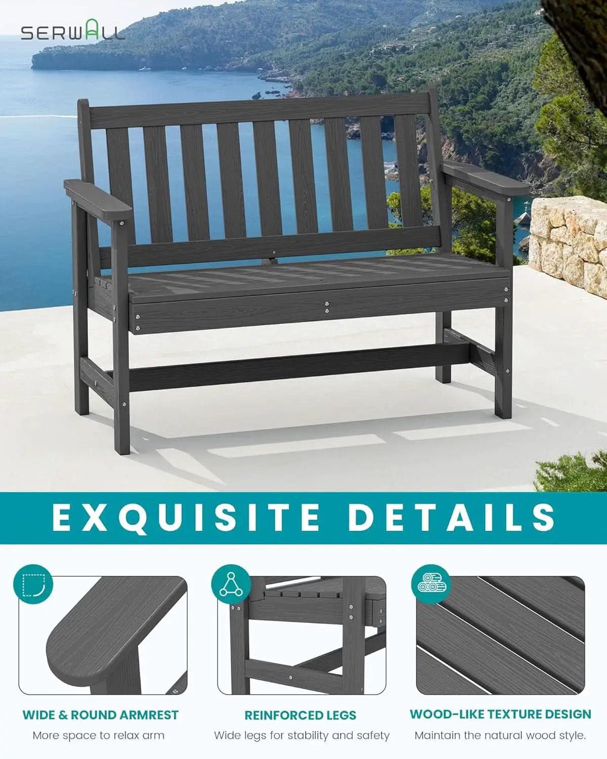 Weatherproof Two-Person Outdoor Bench With High Weight Capacity from PriceLows™