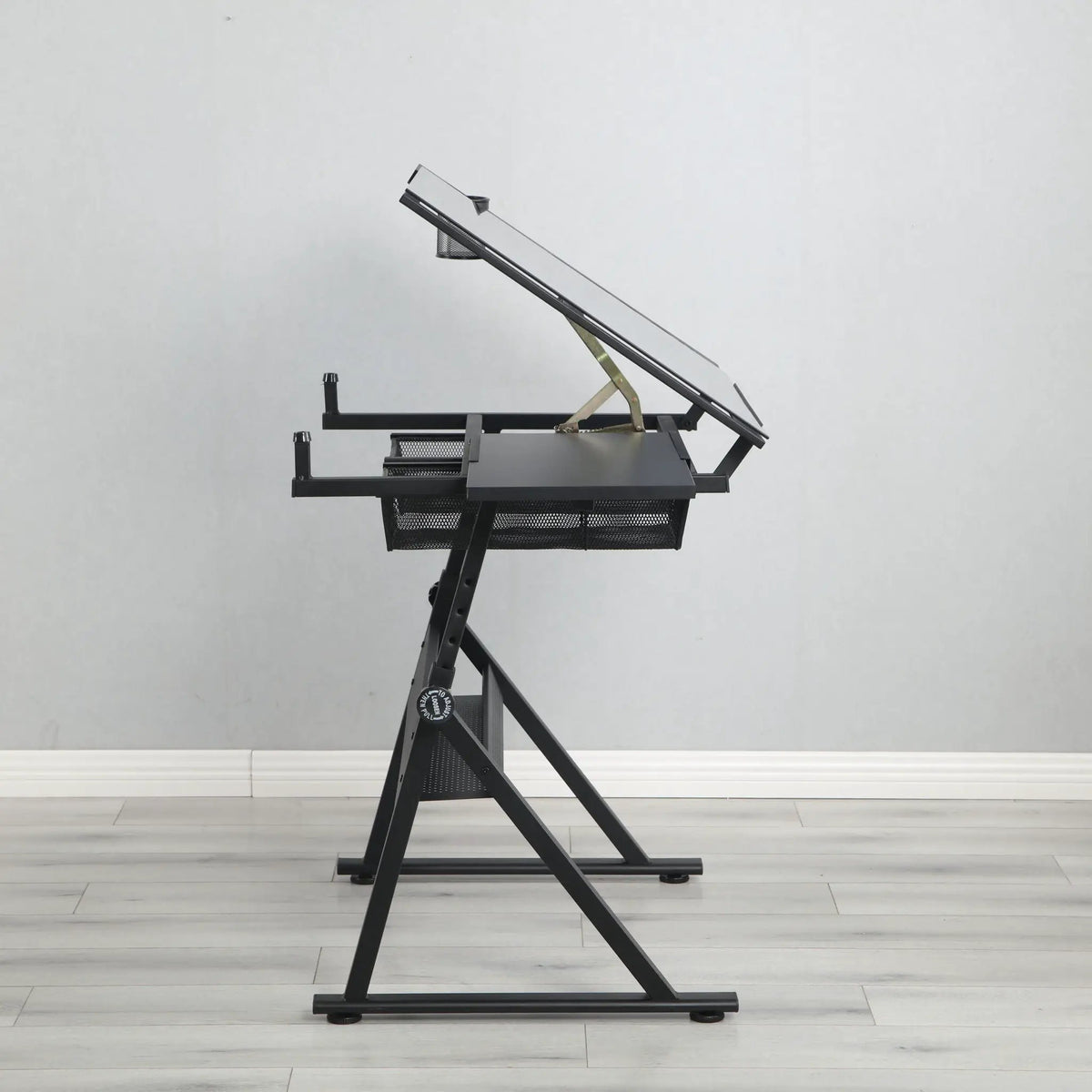 Tempered Glass Drafting Table | Adjustable Tilt 0 To 75 Degrees | Two Metal Drawers | Chair Included