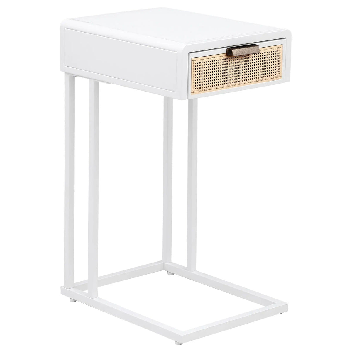Amherst 1-drawer Radio Weave Cane Metal Side Table | 11.75 x 15.75 x 24.25 in | Metal & Veneer | White
