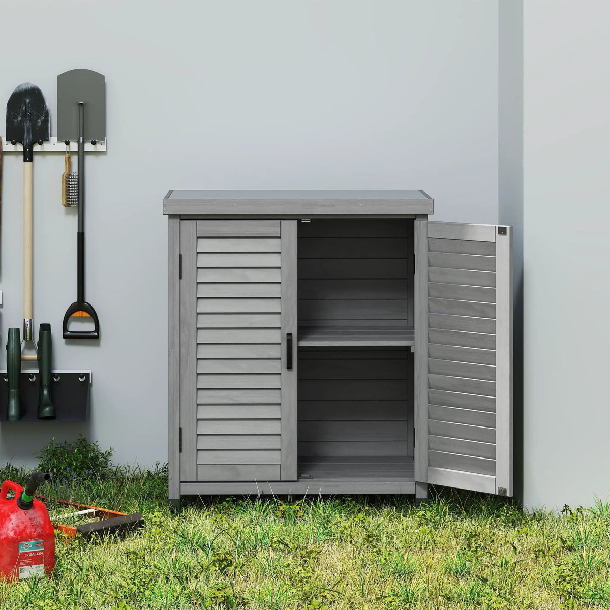 Outdoor Potting Bench | Storage Cabinet | Metal Table Top | Hemlock Wood Construction