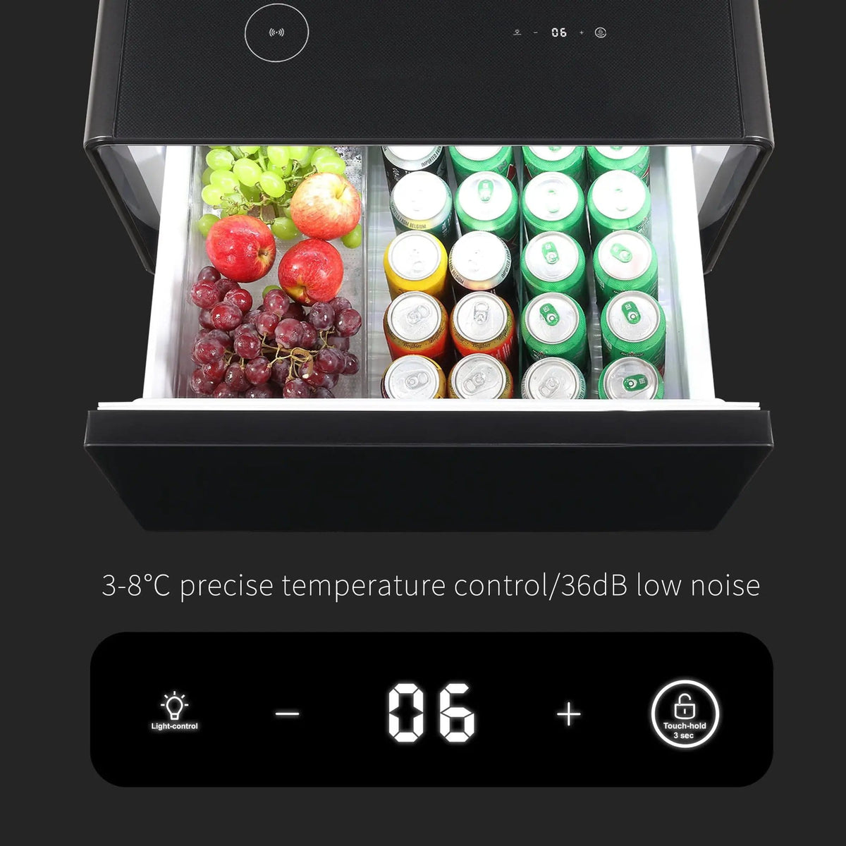 Modern Smart Side Table With Built-In Fridge, Wireless Charging, Temperature | 26.5 x 27.76 x 18.11 in | Living Room Furniture | Living Room