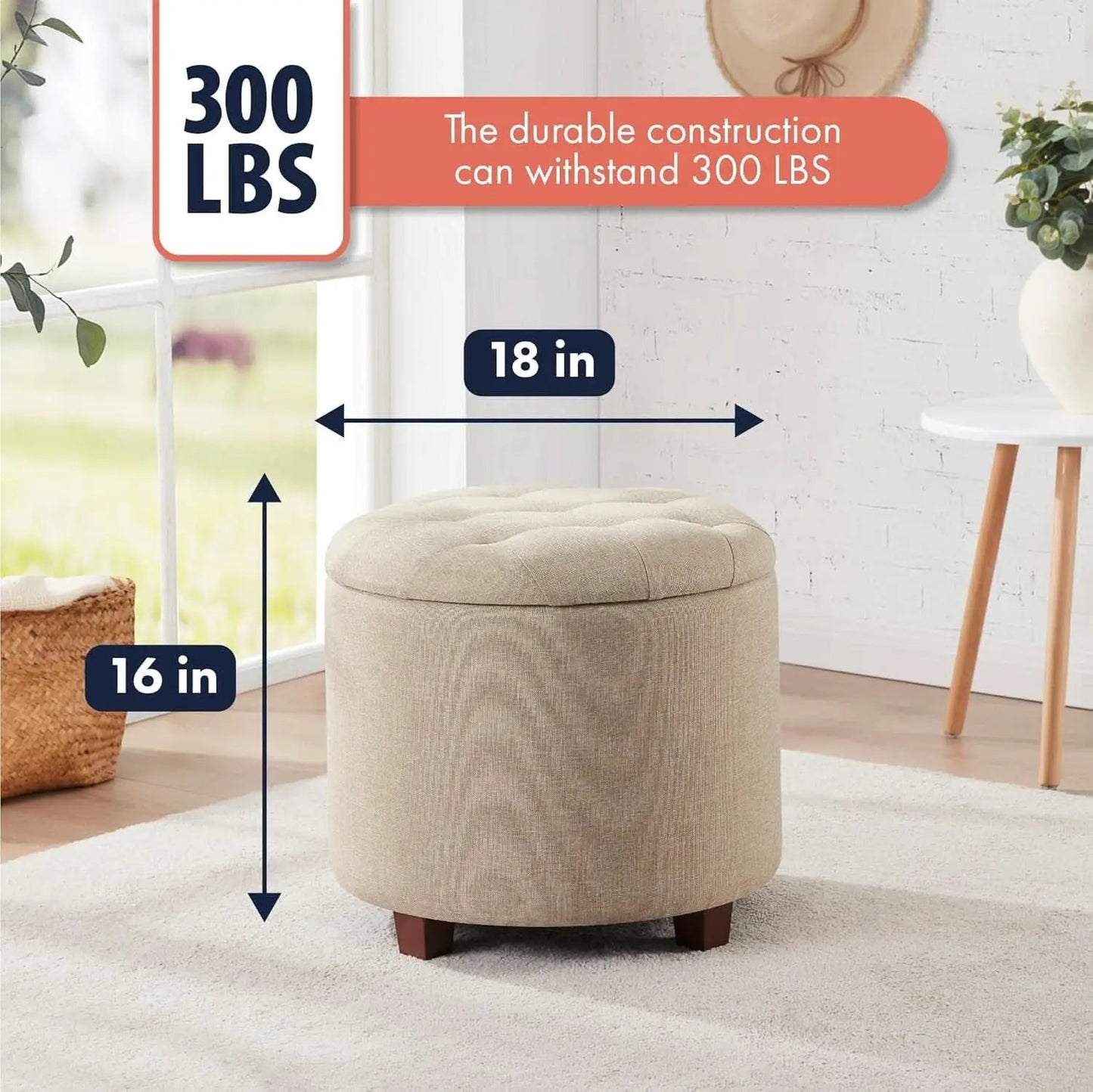 Linen Beige Round Storage Ottoman Living Space Bundle from PriceLows™