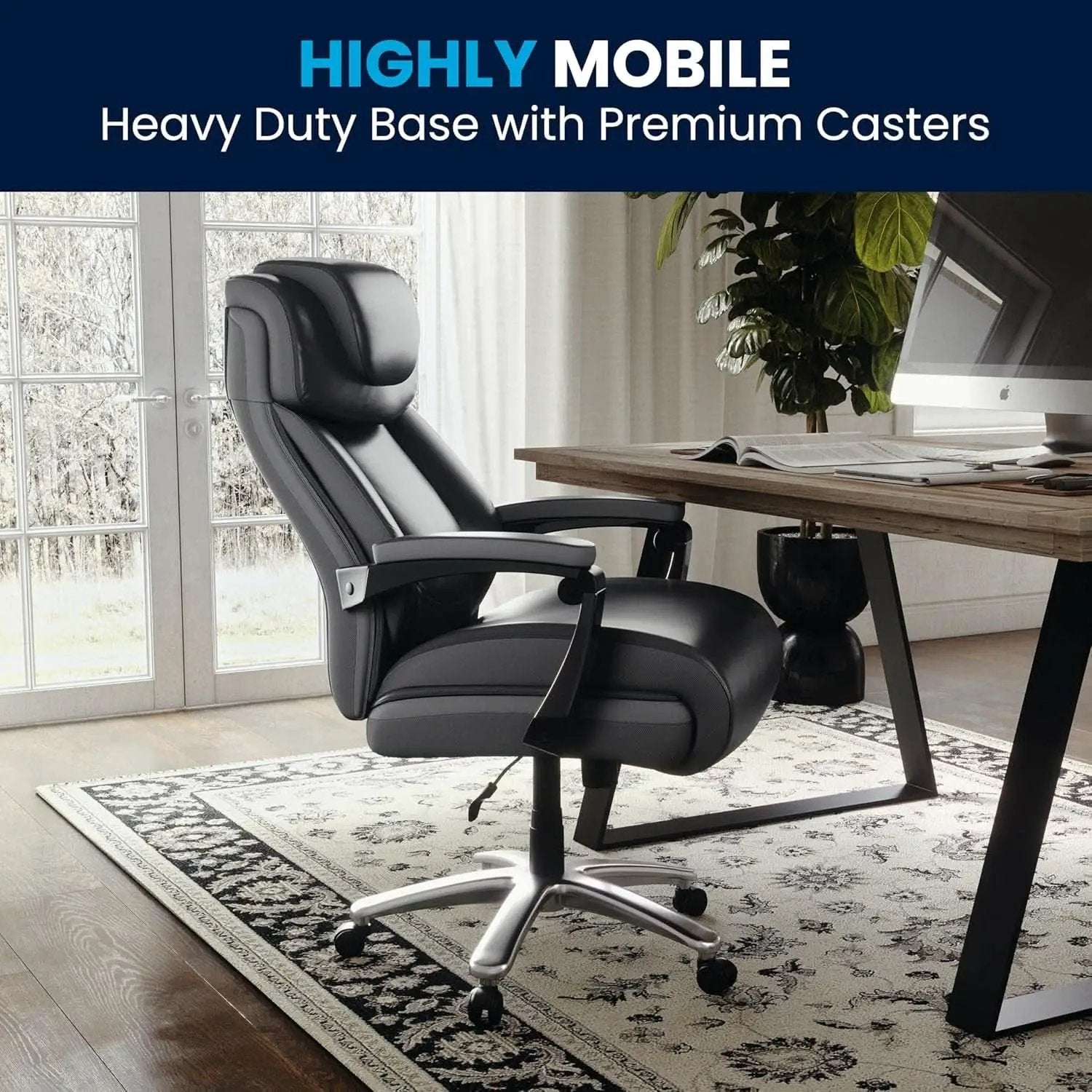 High-Back Headrest Ergonomic Office Chair Black LeatherSoft from PriceLows™
