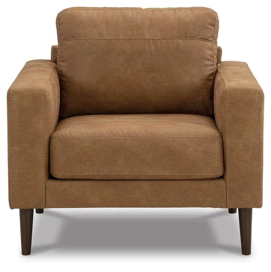 Living Room Set | Caramel Faux Leather | Retro Contemporary Style | Small Scale