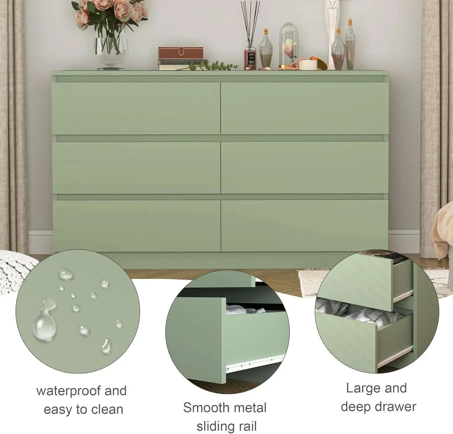 Wooden Six Drawer Dresser For Bedroom Storage Space Saver from PriceLows™