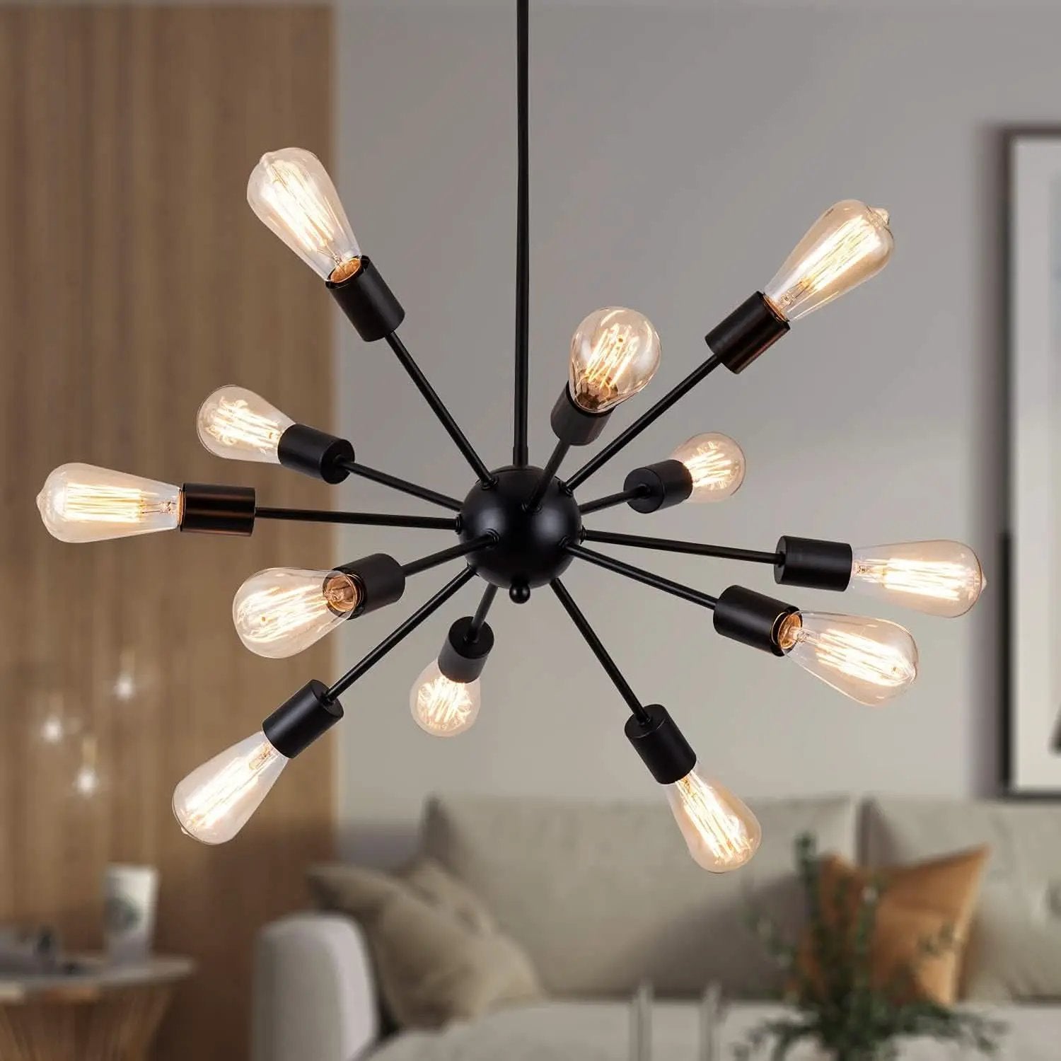 Black 12 Light Sputnik Chandelier Farmhouse Pendant from PriceLows™