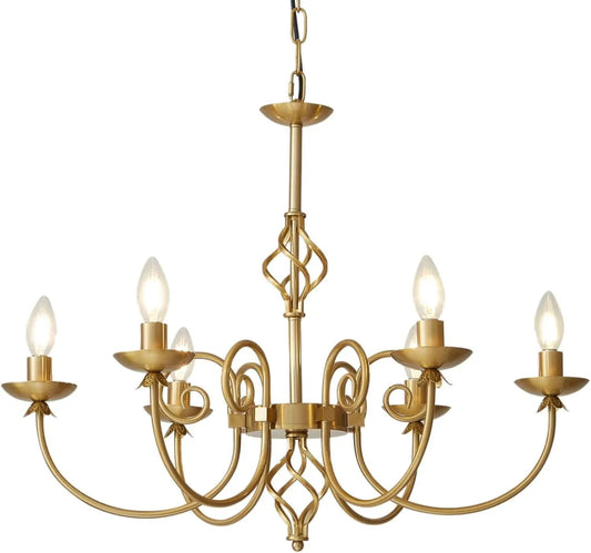Gold Six Light Chandelier Pendant 26 Inch Dining Light from PriceLows™