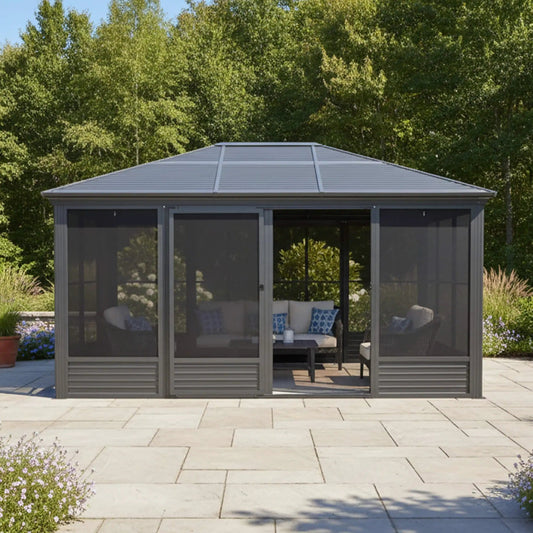 Meridian Premium Four Season Outdoor Aluminum Hardtop Gazebo Sunroom With Galvanized | Steel | Outdoor Living Use | Outdoor Living