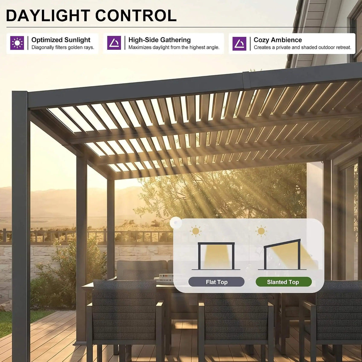 Modern Louvered Aluminum Pergola With Sloped Roof (Style 2) | Aluminum | Outdoor Living Use | Outdoor Living