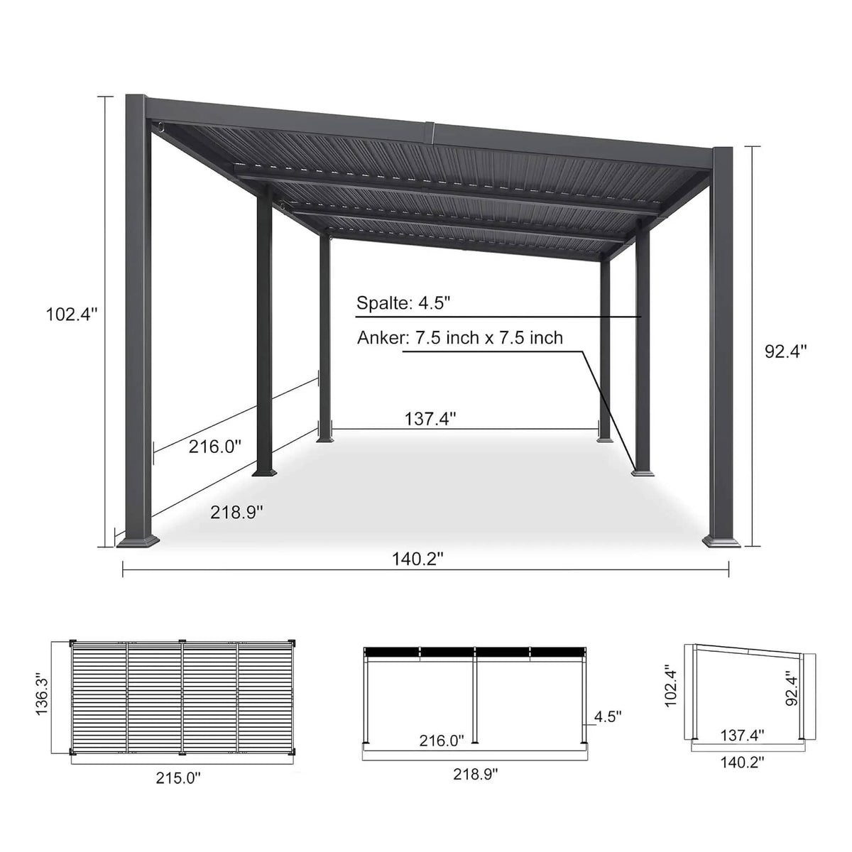 Modern Louvered Aluminum Pergola With Sloped Roof (Style 2) | Aluminum | Outdoor Living Use | Outdoor Living