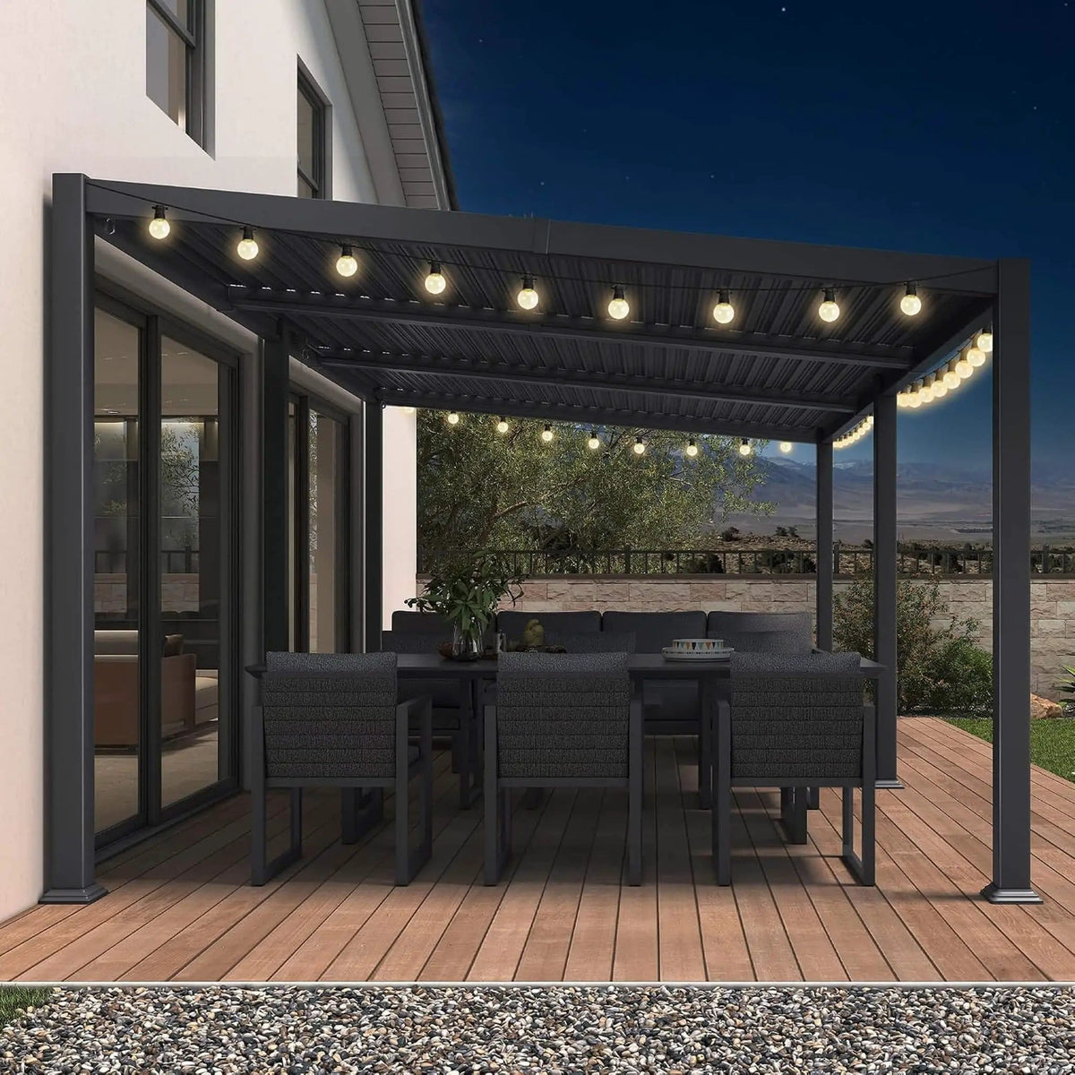 Modern Louvered Aluminum Pergola With Sloped Roof (Style 2) | Aluminum | Outdoor Living Use | Outdoor Living