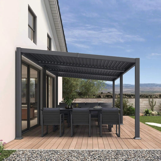 Modern Louvered Aluminum Pergola With Sloped Roof (Style 2) | Aluminum | Outdoor Living Use | Outdoor Living