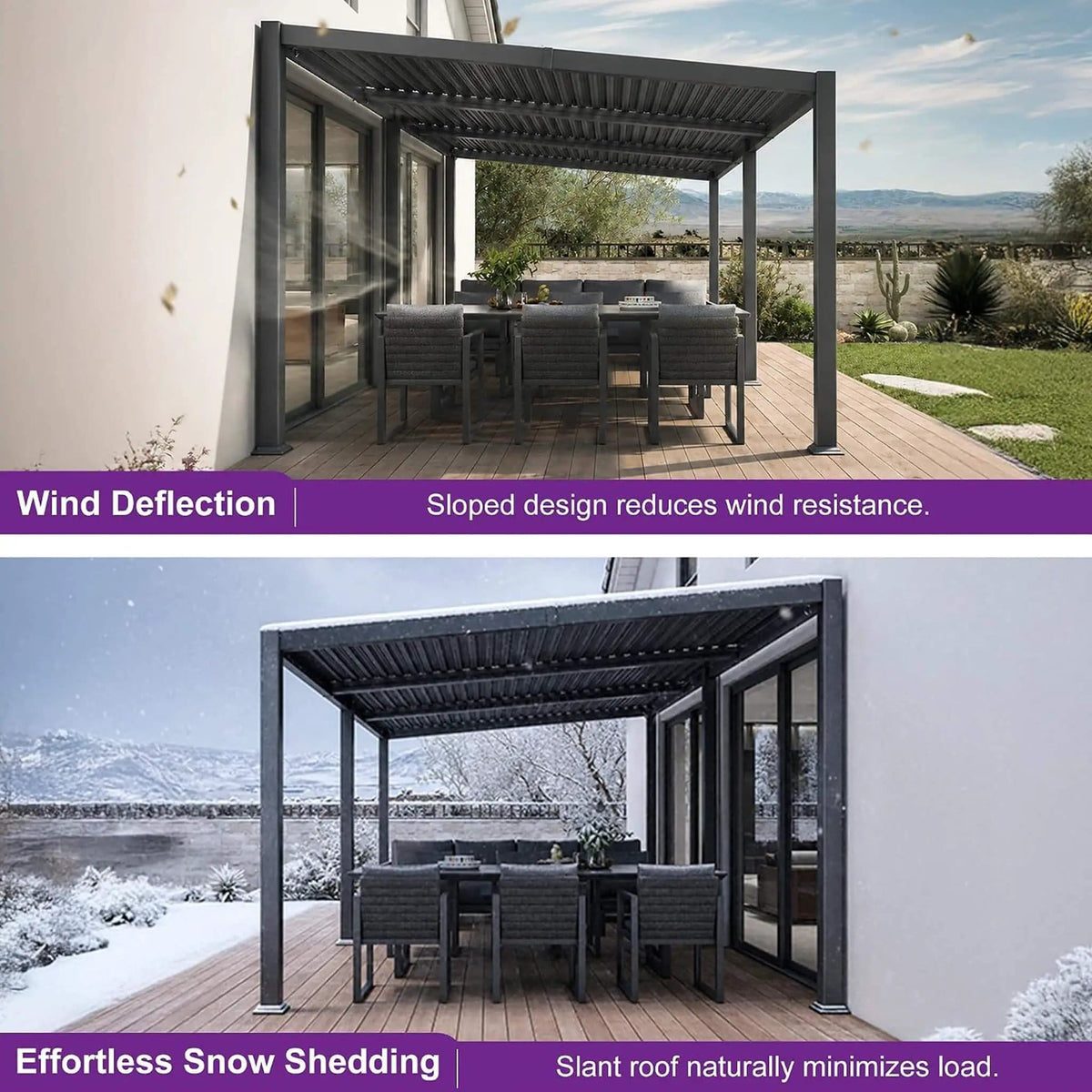 Modern Louvered Aluminum Pergola With Sloped Roof (Style 2) | Aluminum | Outdoor Living Use | Outdoor Living