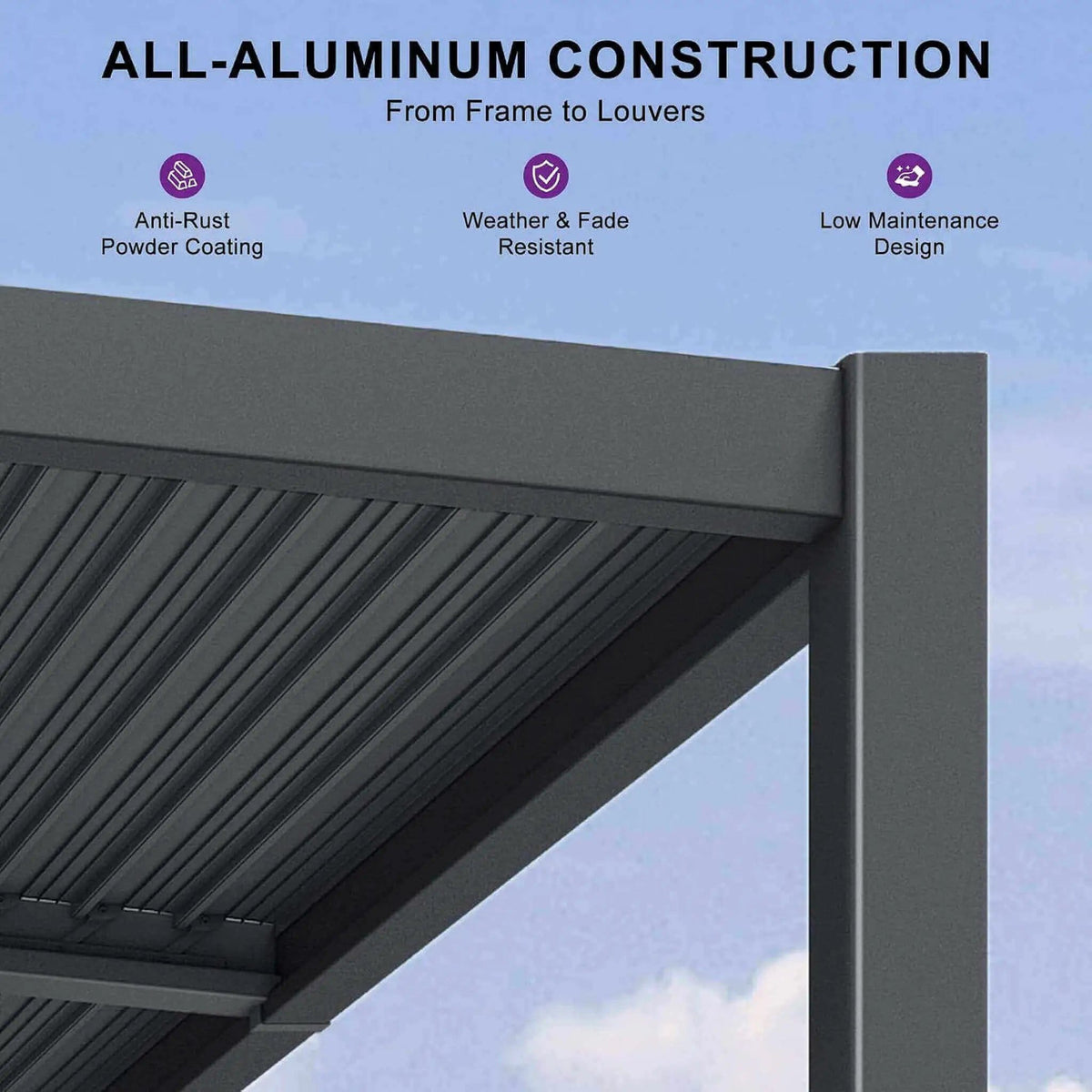 Modern Wall-Mounted Louvered Pergola With Aluminum Frame (Style 3) | Aluminum | Outdoor Living Use | Outdoor Living