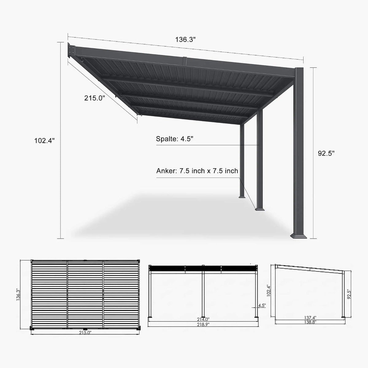 Modern Wall-Mounted Louvered Pergola With Aluminum Frame (Style 3) | Aluminum | Outdoor Living Use | Outdoor Living