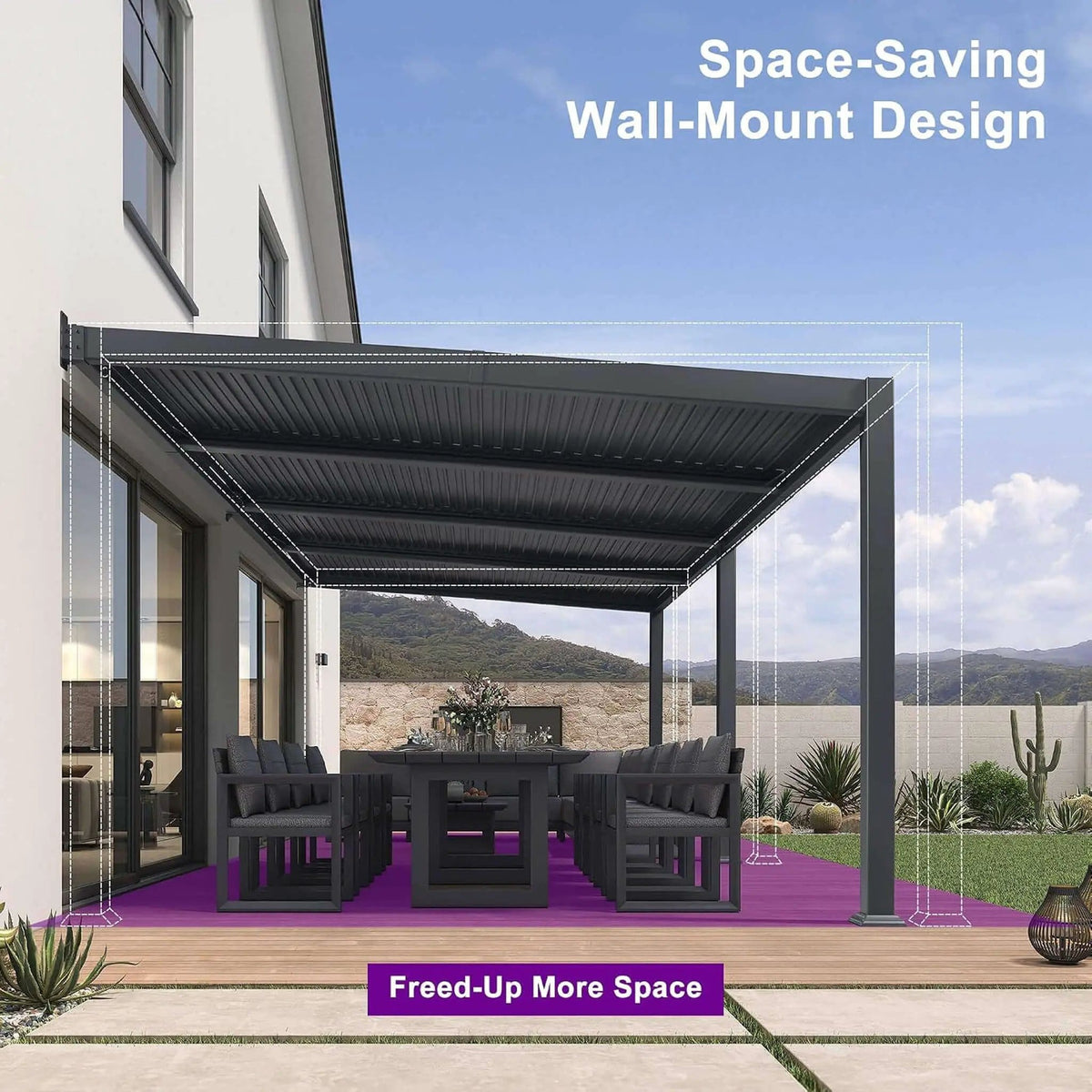 Modern Wall-Mounted Louvered Pergola With Aluminum Frame (Style 3) | Aluminum | Outdoor Living Use | Outdoor Living