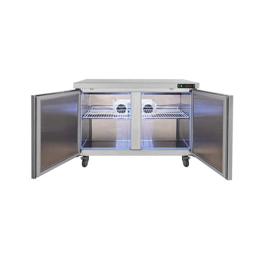 12.9 Cu.Ft 2 Door 48 Inch Commercial Stainless Steel Worktop Undercounter | 48 Inch | 2-Door | Refrigerator