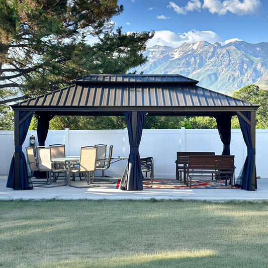Heavy-Duty Outdoor Backyard Hardtop Gazebo With Netting And Curtains | Outdoor Living Use | Everyday Use | Outdoor Living