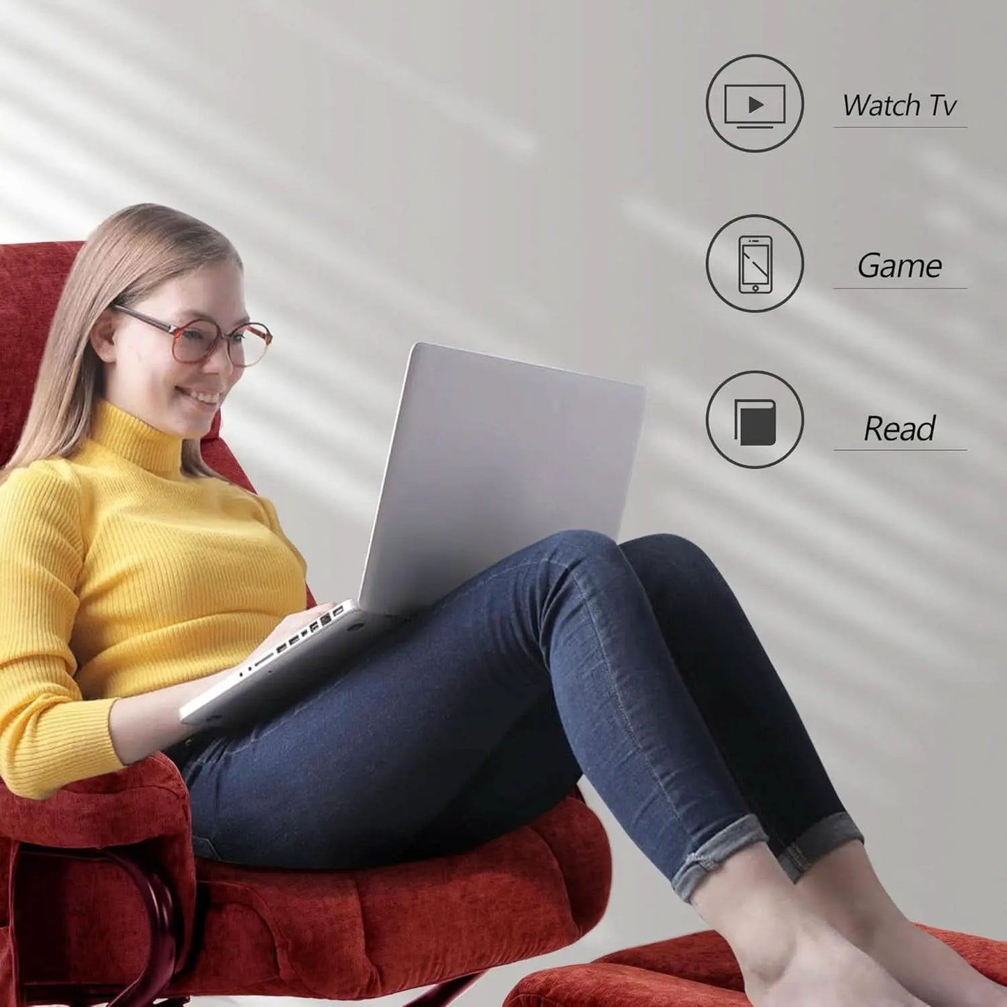 Burgundy Swivel Recliner With Ottoman Massage For RV from PriceLows™