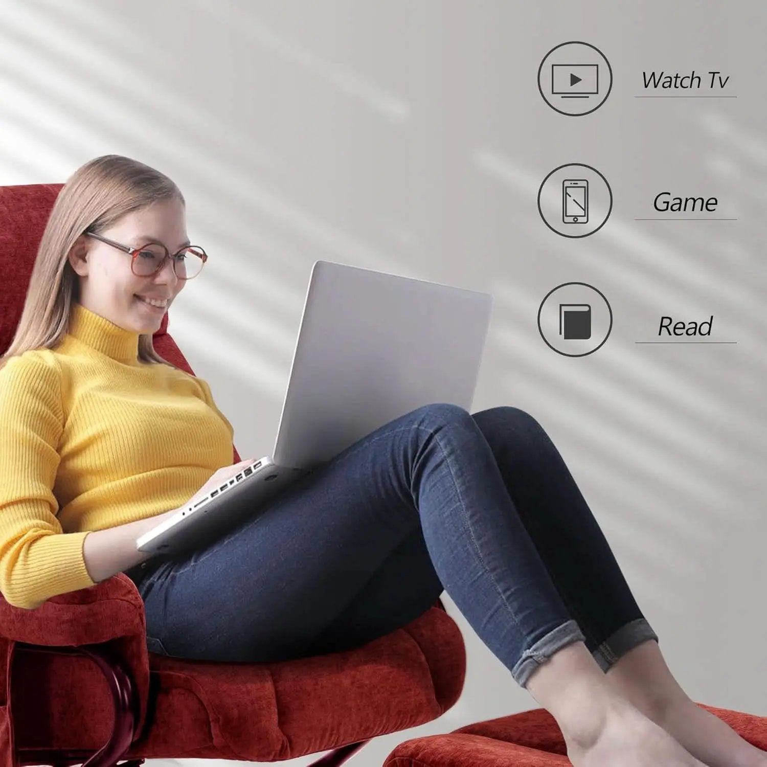 Burgundy Swivel Recliner With Ottoman Massage For RV from PriceLows™