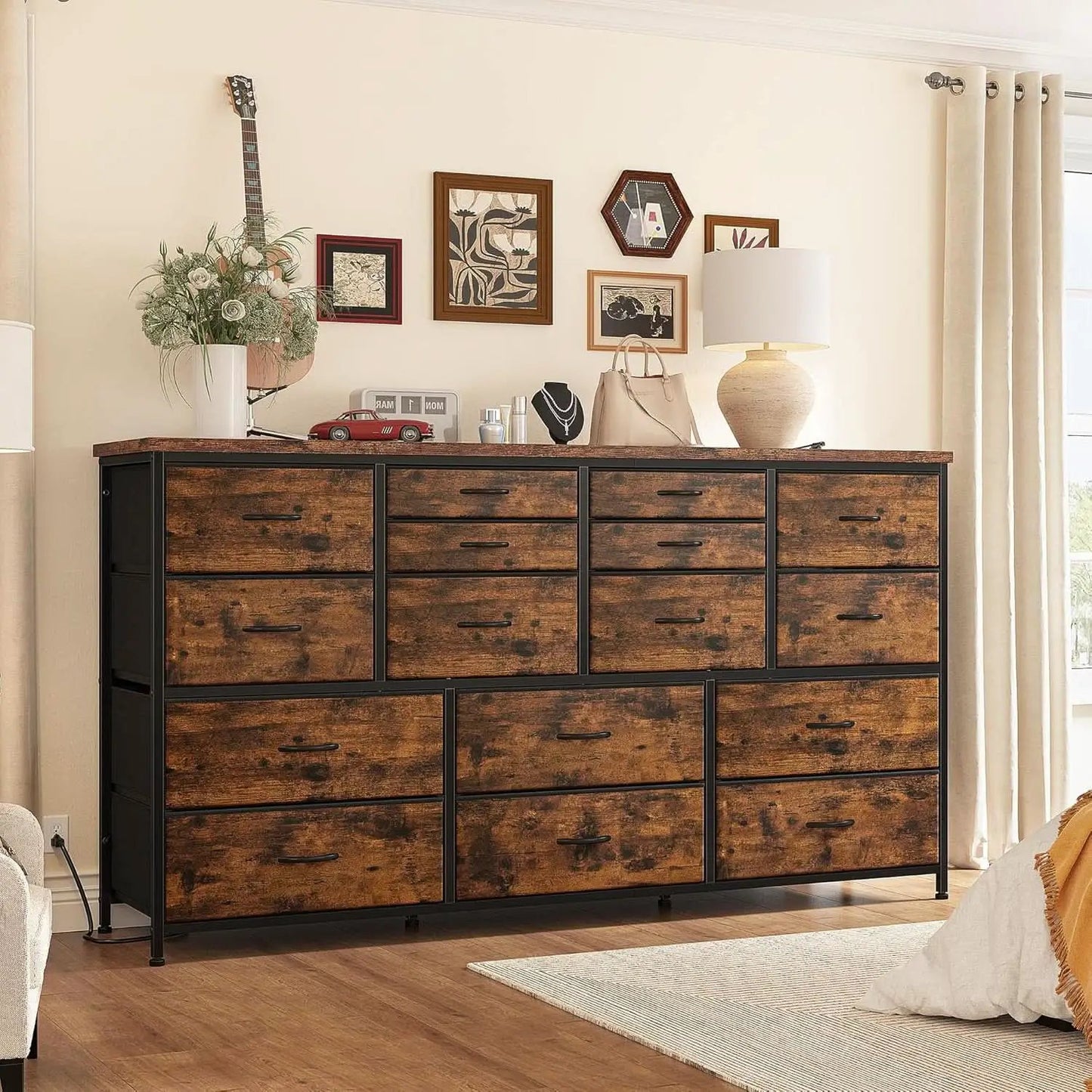 51.1 Inch TV Stand Dresser With 16 Drawers Charging Station from PriceLows™