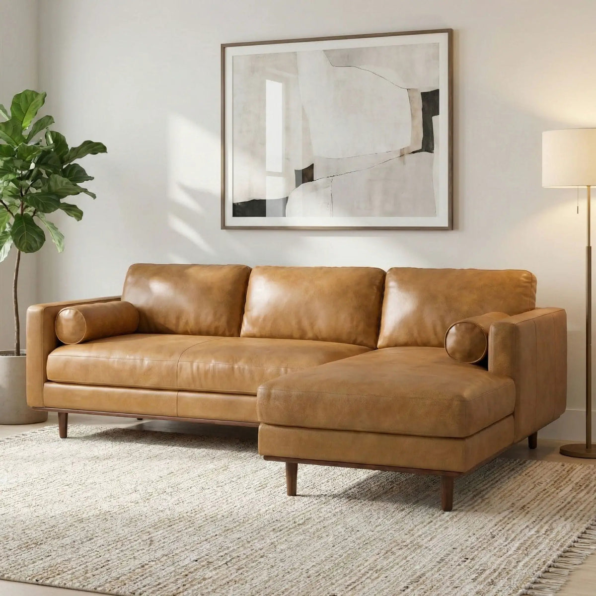 Morrison Upholstered Sectional Sofa | Genuine Aniline Leather | Chaise Cushions | 102.2 Inch Length