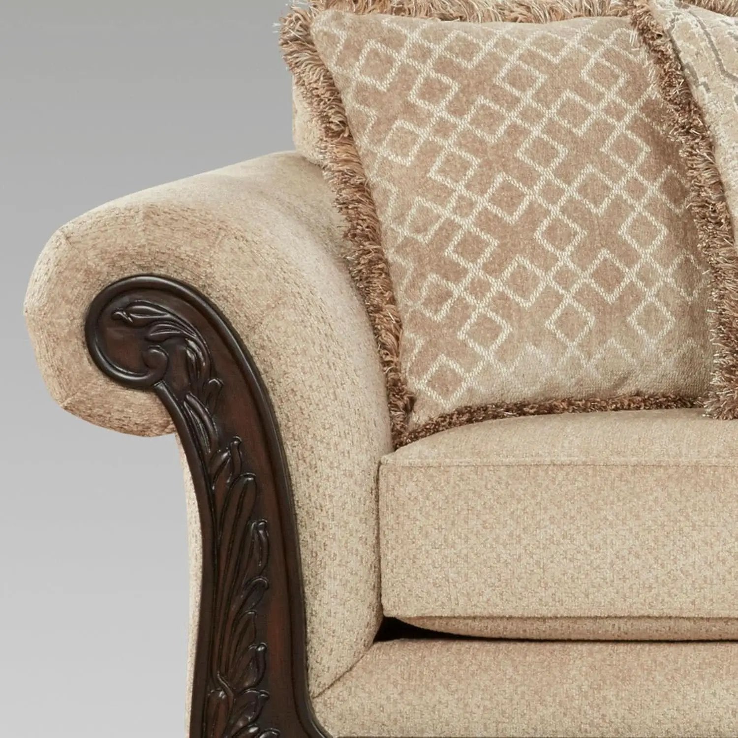 Hernen Carved Wood Frame 5Piece Living Room Set Beige Wheat from PriceLows™