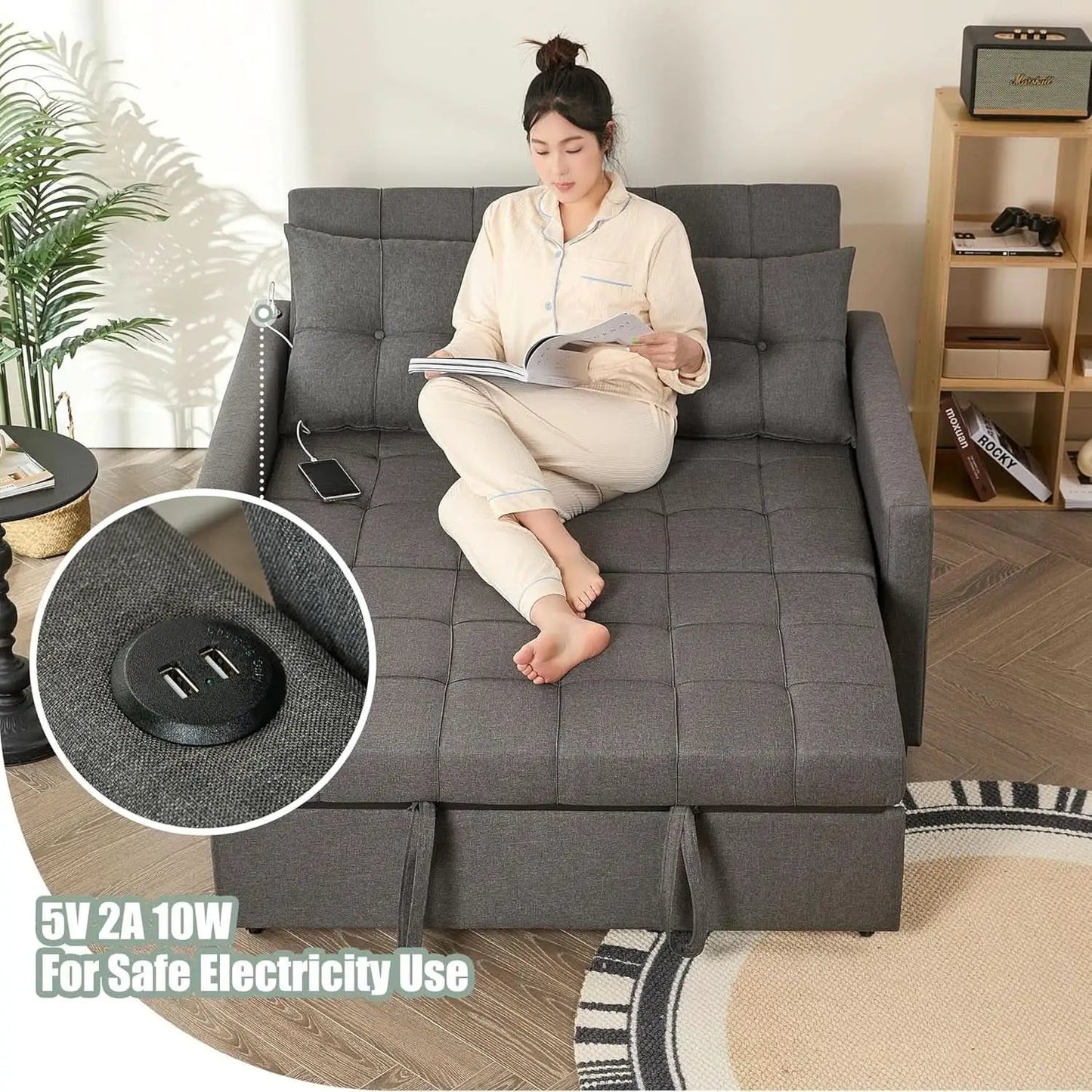 52Inch Sleeper Sofa With Pullout Bed Gray Fabric Upholstery from PriceLows™