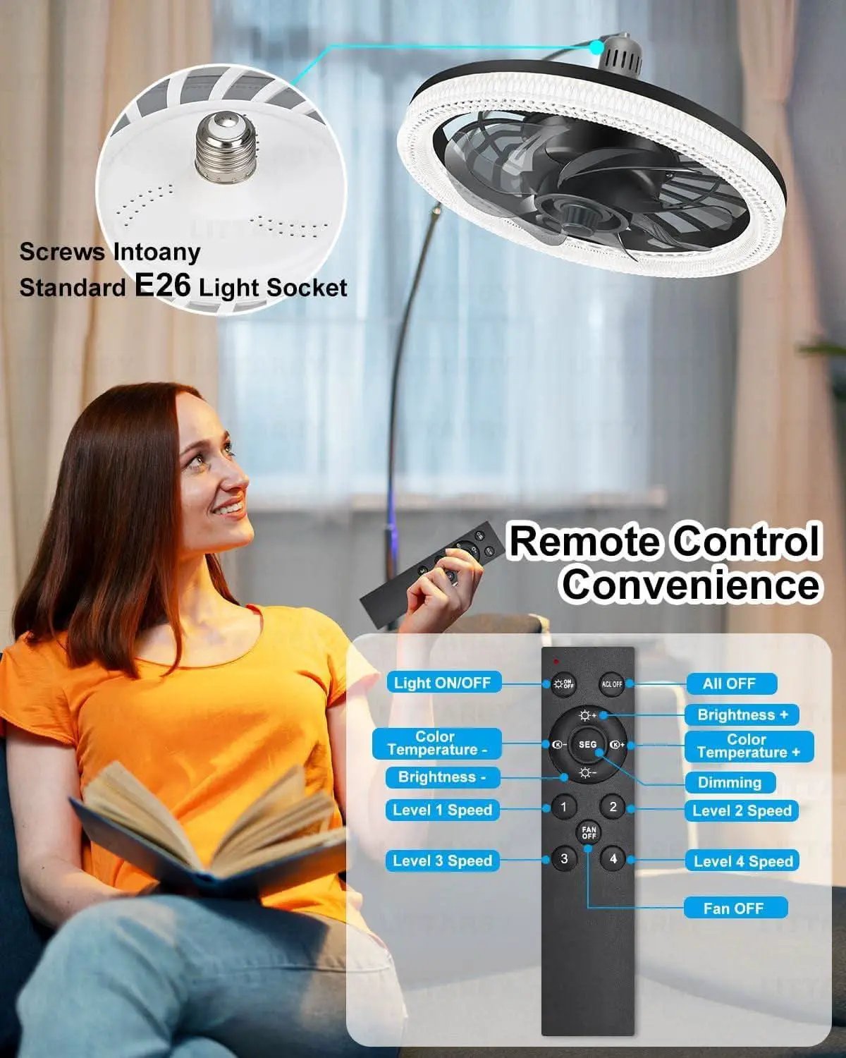 Black Ceiling Fan With Lights Remote Dimmable 3000K to 6500K Flush Mount from PriceLows™