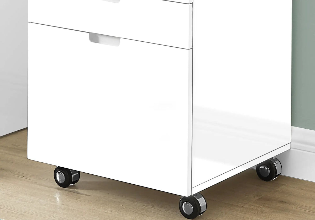 Glossy White File Cabinet | Rolling Mobile | Printer Stand | Inset Drawer Handles