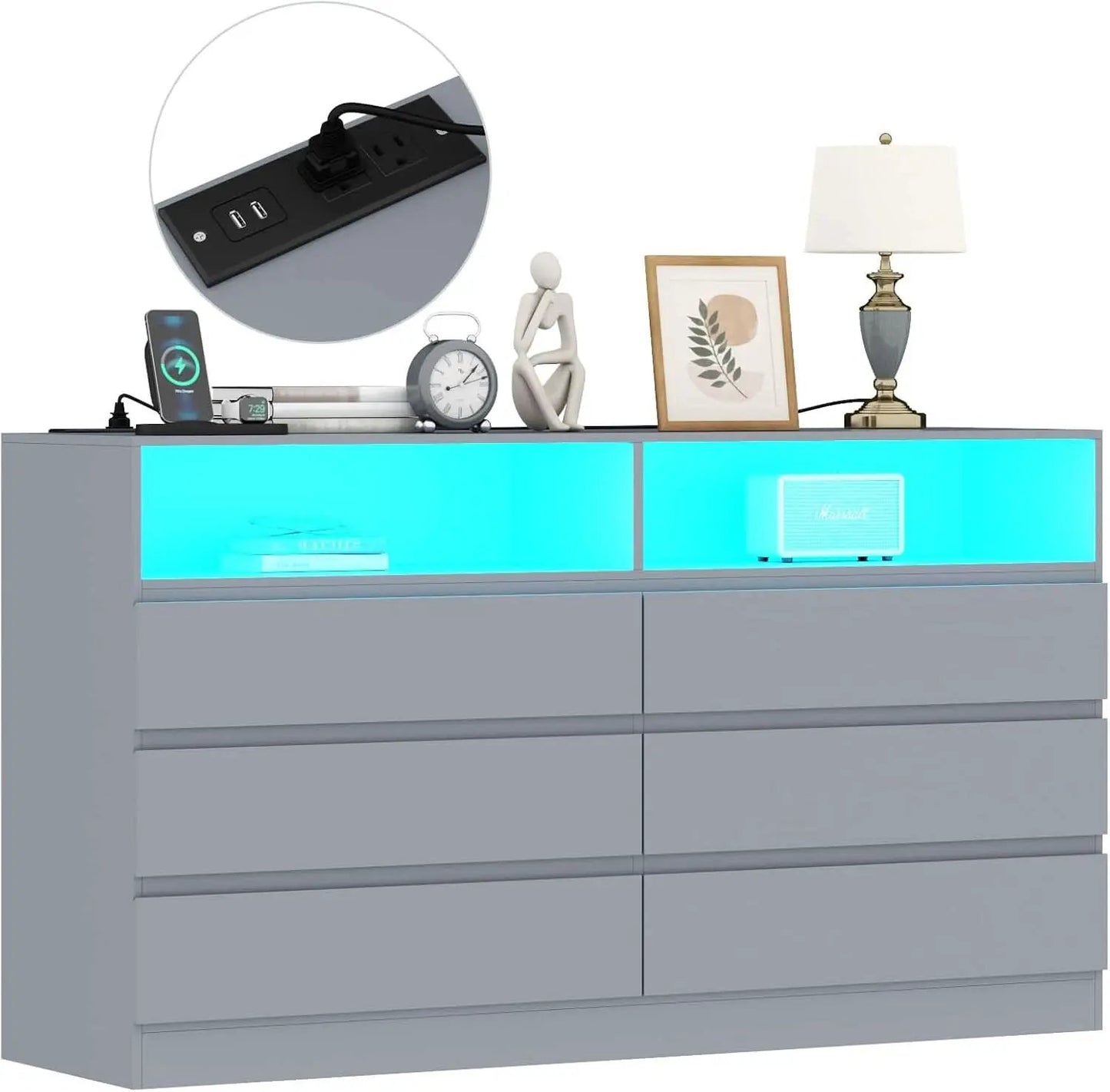 Six Drawer LED Dresser With USB Charging Ports For Bedroom from PriceLows™