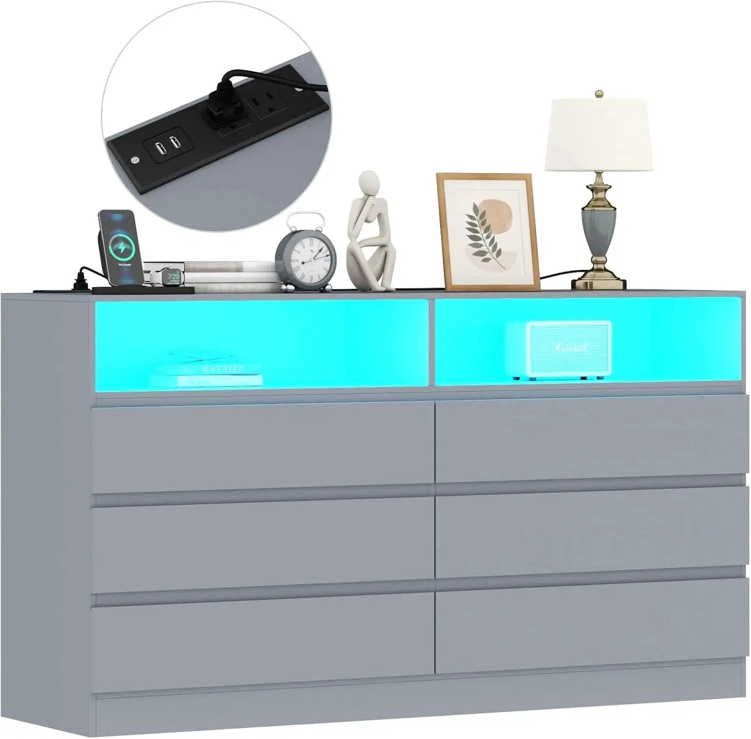 Six Drawer LED Dresser With USB Charging Ports For Bedroom from PriceLows™