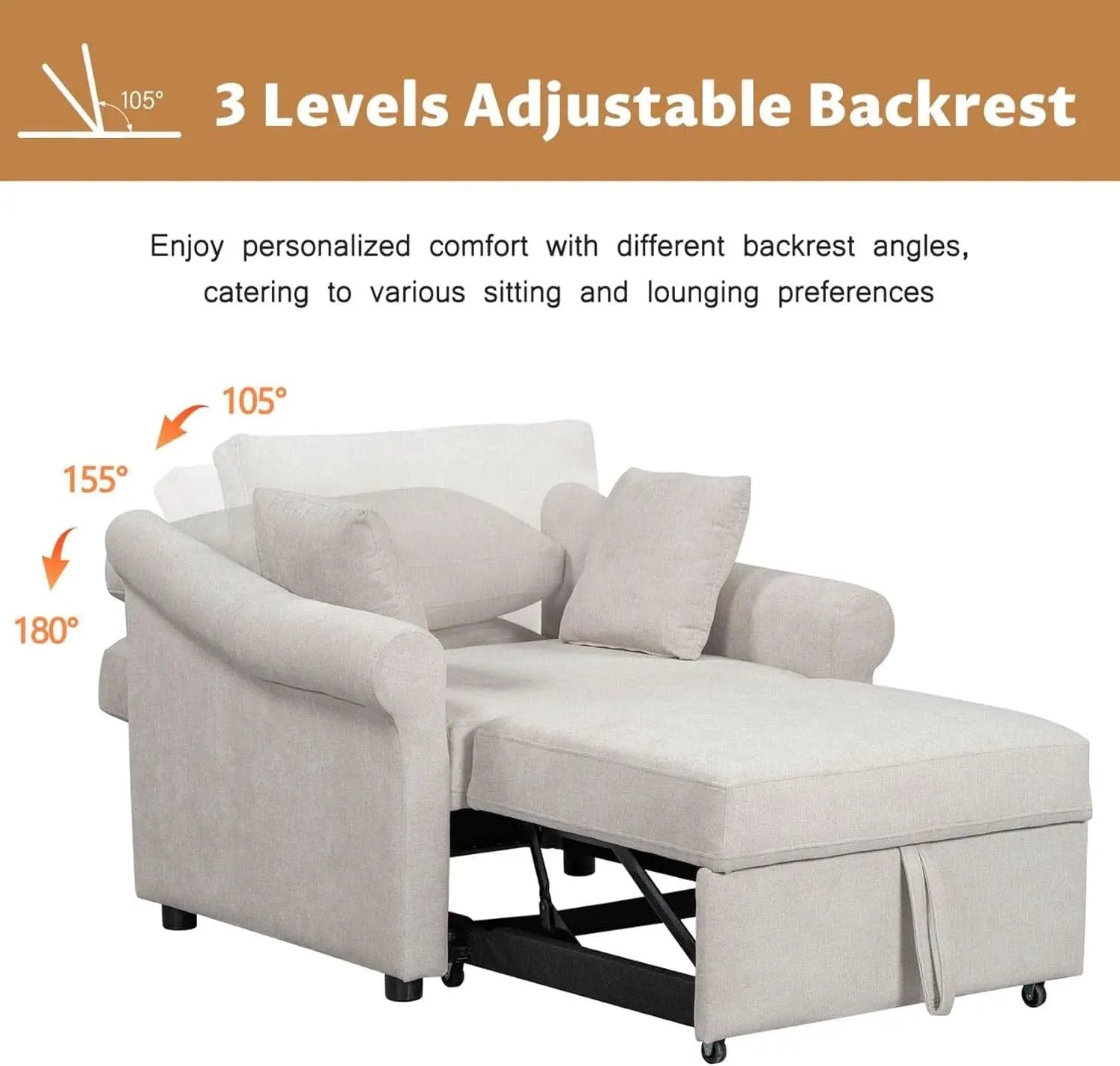 Chenille Convertible Sleeper Chair With Backrest Beige from PriceLows™