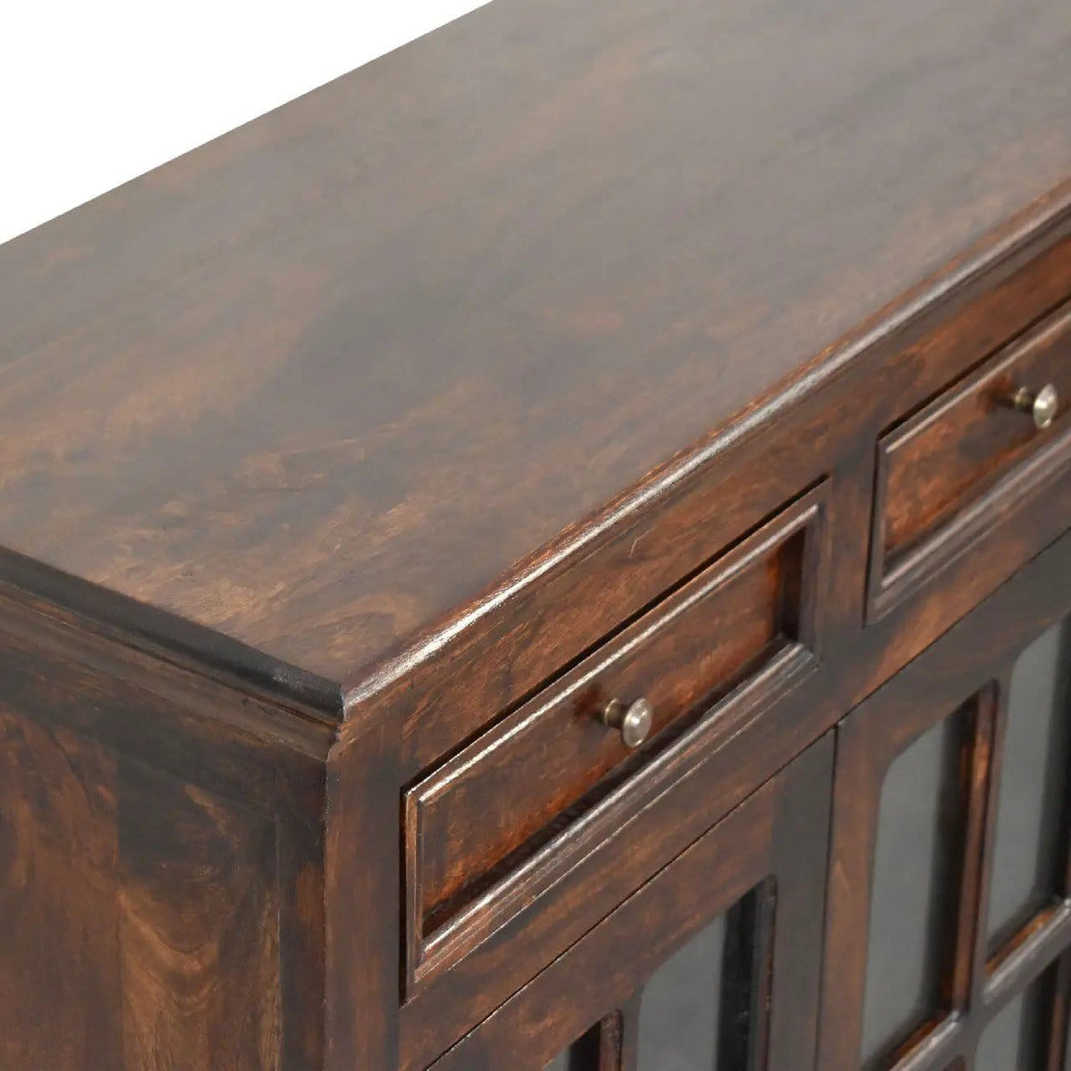 Cabinet With Glazed Doors | 2 Pieces | Solid Wood & Brass | Living Room