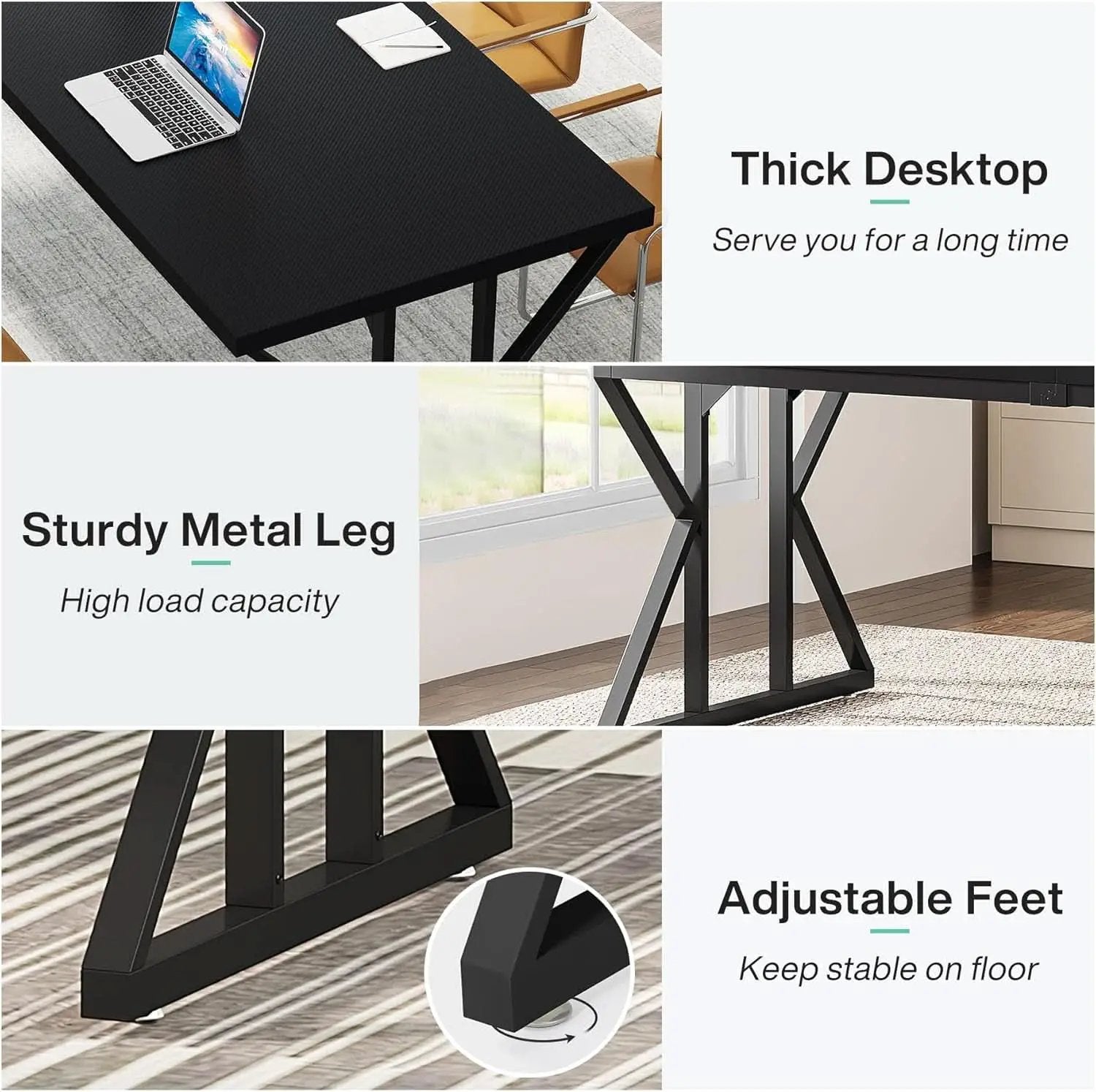 78.7 Inch Black Executive Desk Home Office Computer Desk from PriceLows™