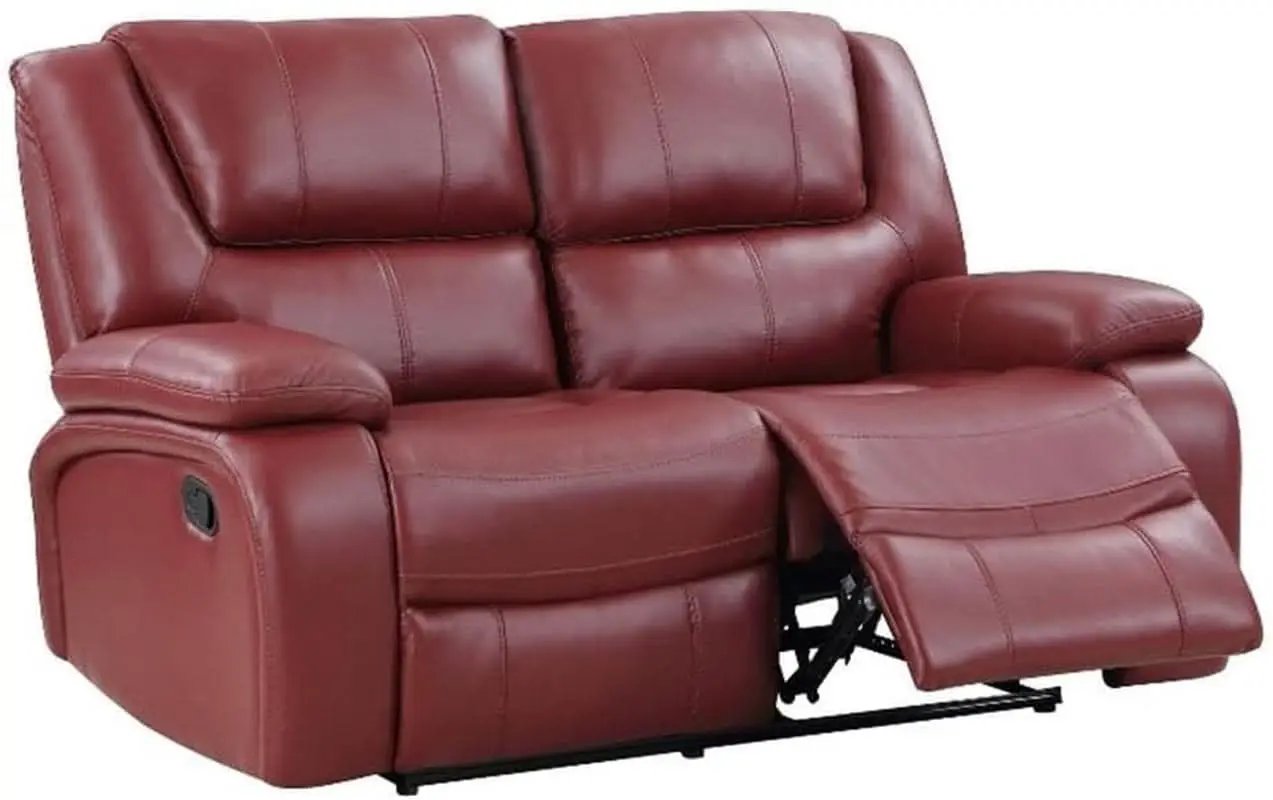 Red Faux Leather Reclining Loveseat With Manual Recline from PriceLows™