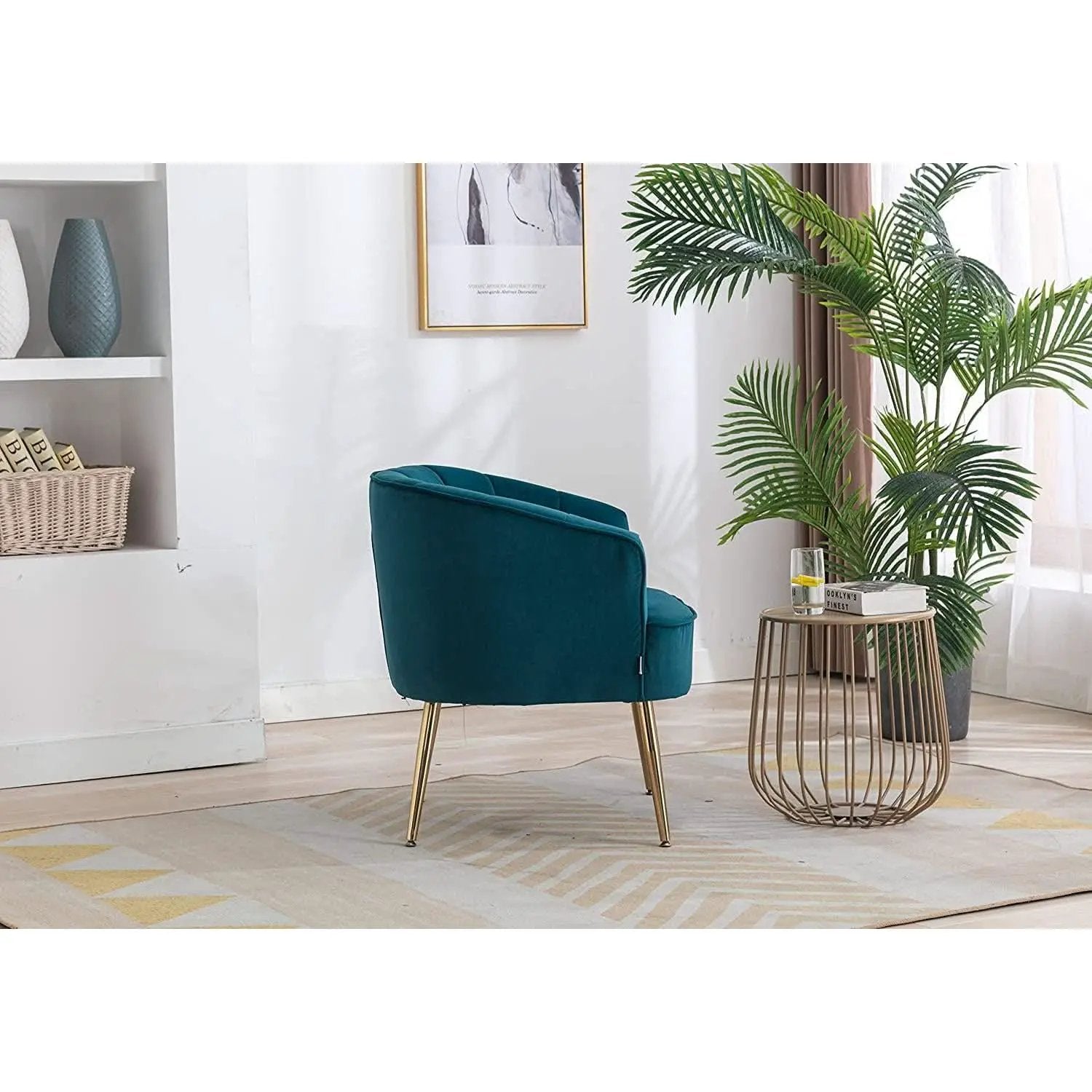 Teal Velvet Accent Chair With Golden Legs Ultra Plush from PriceLows™