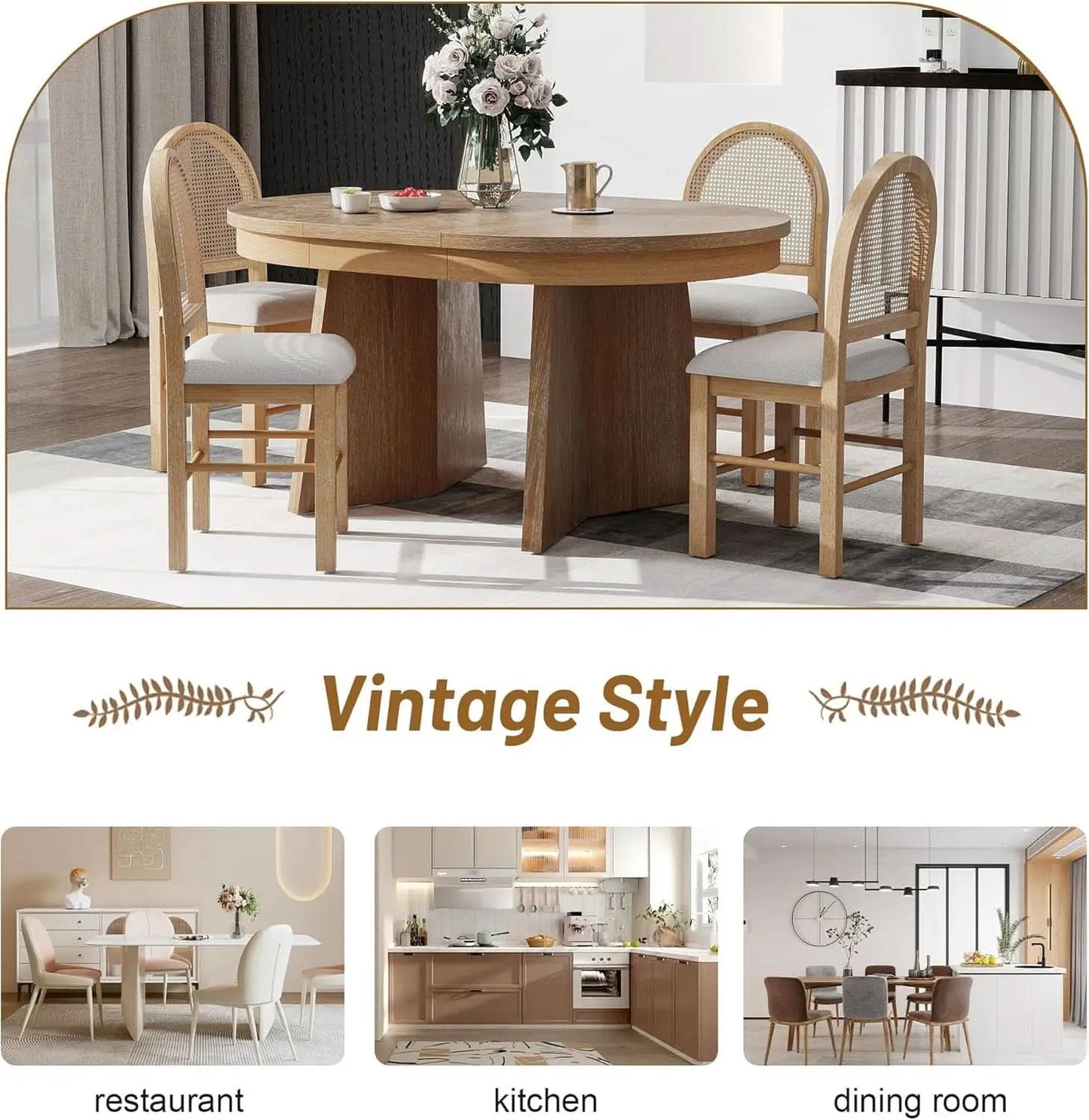 Retro Solid Wood Dining Set Natural Finish Extendable from PriceLows™