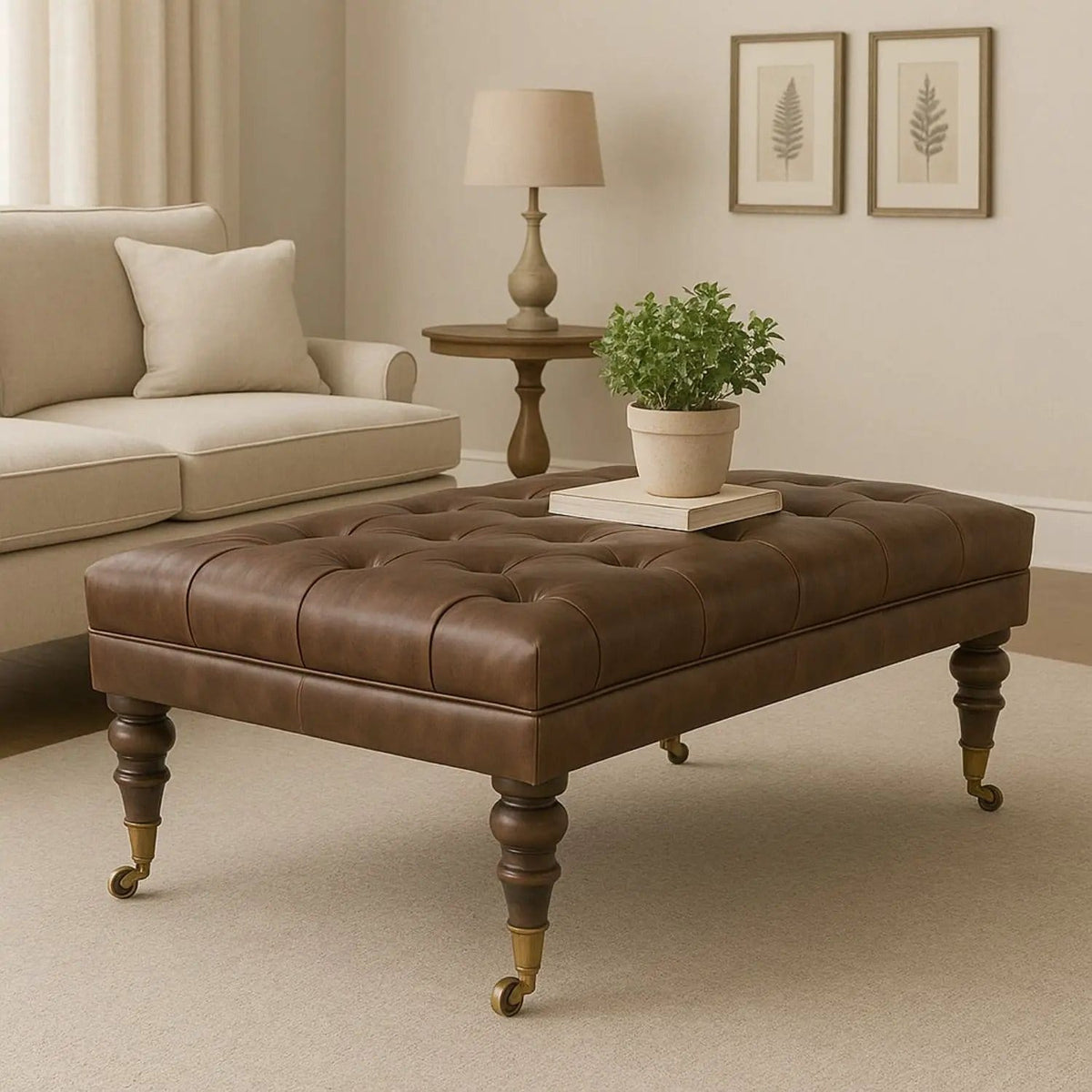 Buffalo Ottoman With Castor Legs | 7 Pieces | Mango Wood | Living Room
