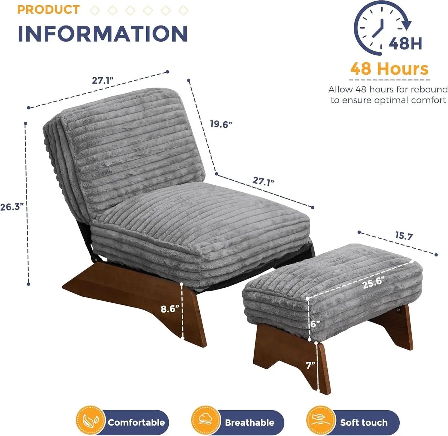 Grey Adjustable Accent Chair Featuring Plush Ottoman from PriceLows™