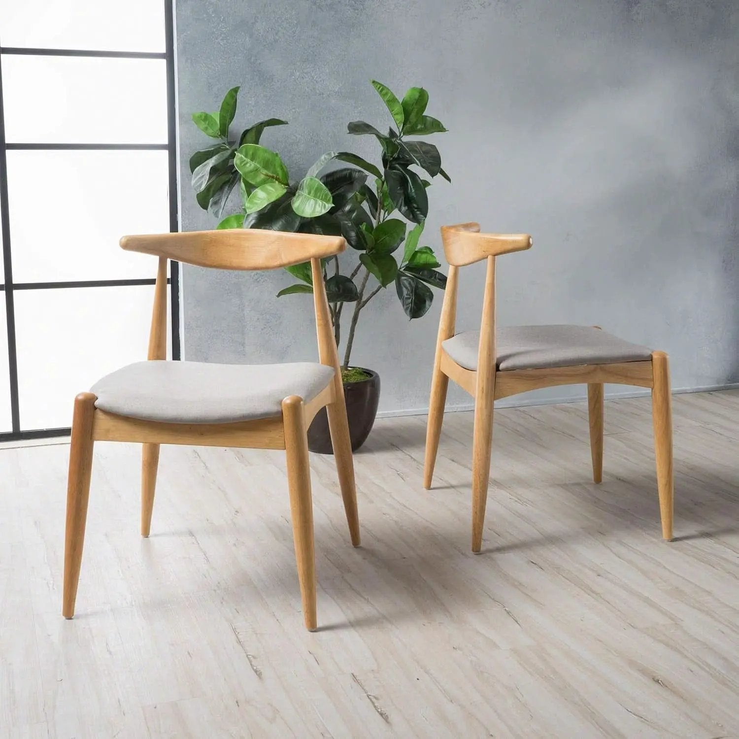 Beige Fabric Dining Chairs With Oak Finish 2 Pack Set from PriceLows™