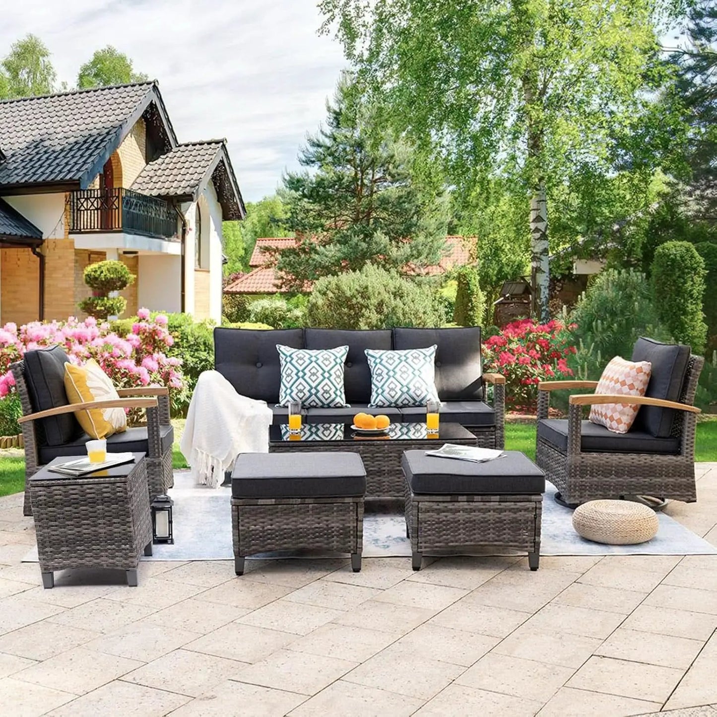 Outdoor Rattan Patio Furniture Set with Swivel Rockers from PriceLows™