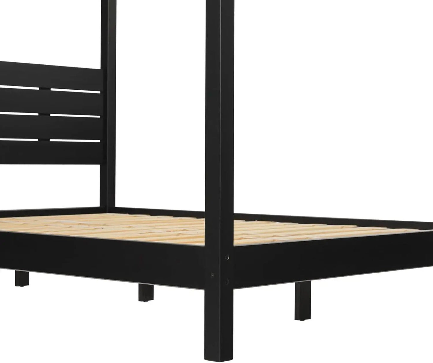 Modern Black Queen Canopy Bedframe with Slatted Headboard from PriceLows™