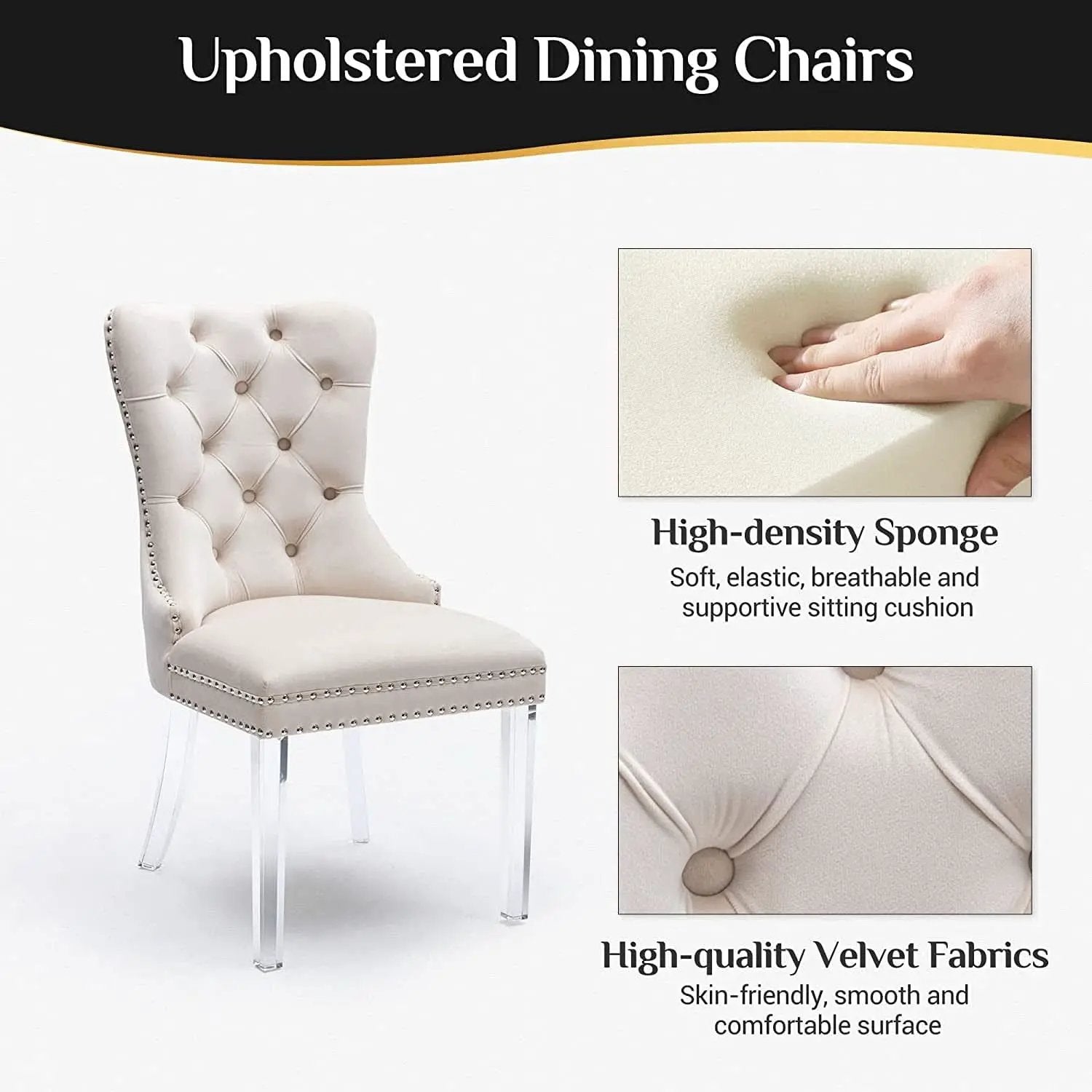 Velvet Tufted Dining Chairs Set of 4 with Acrylic Legs from PriceLows™