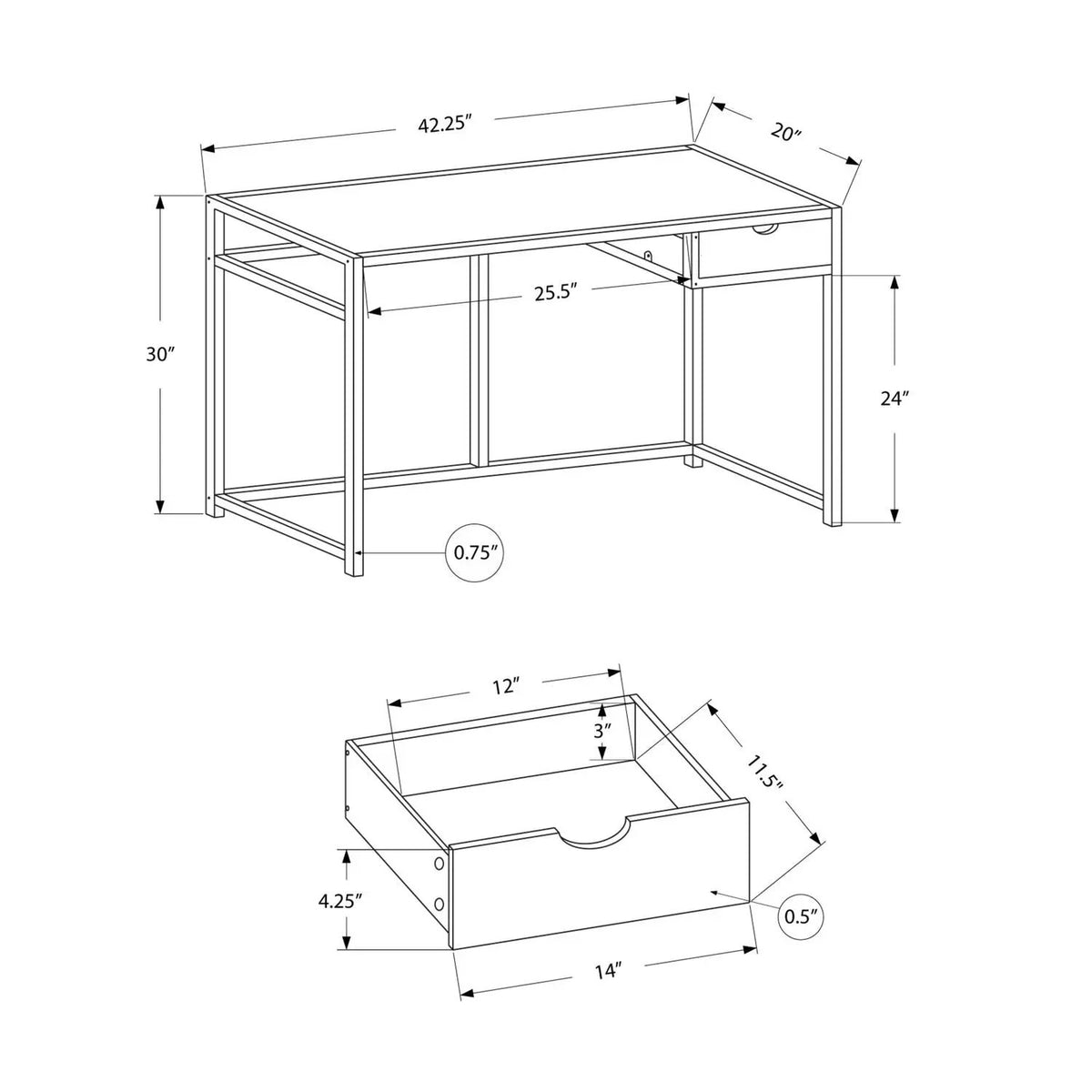 Laptop Computer Desk | 1 Storage Drawer | Slender Metal Frame | Space-Saving Contemporary Design