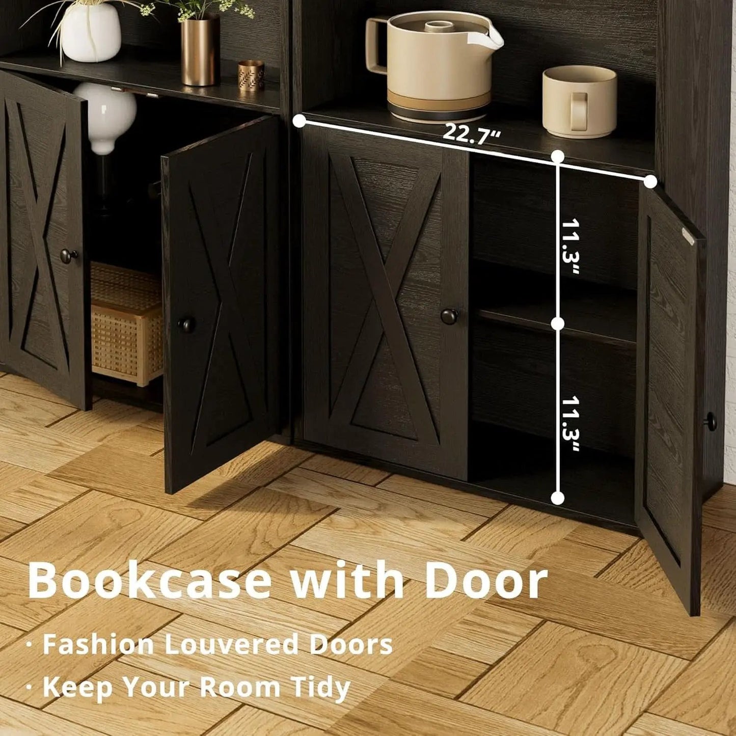 Industrial Bookshelf With Doors 11.8 Inch Depth 5 Shelves from PriceLows™