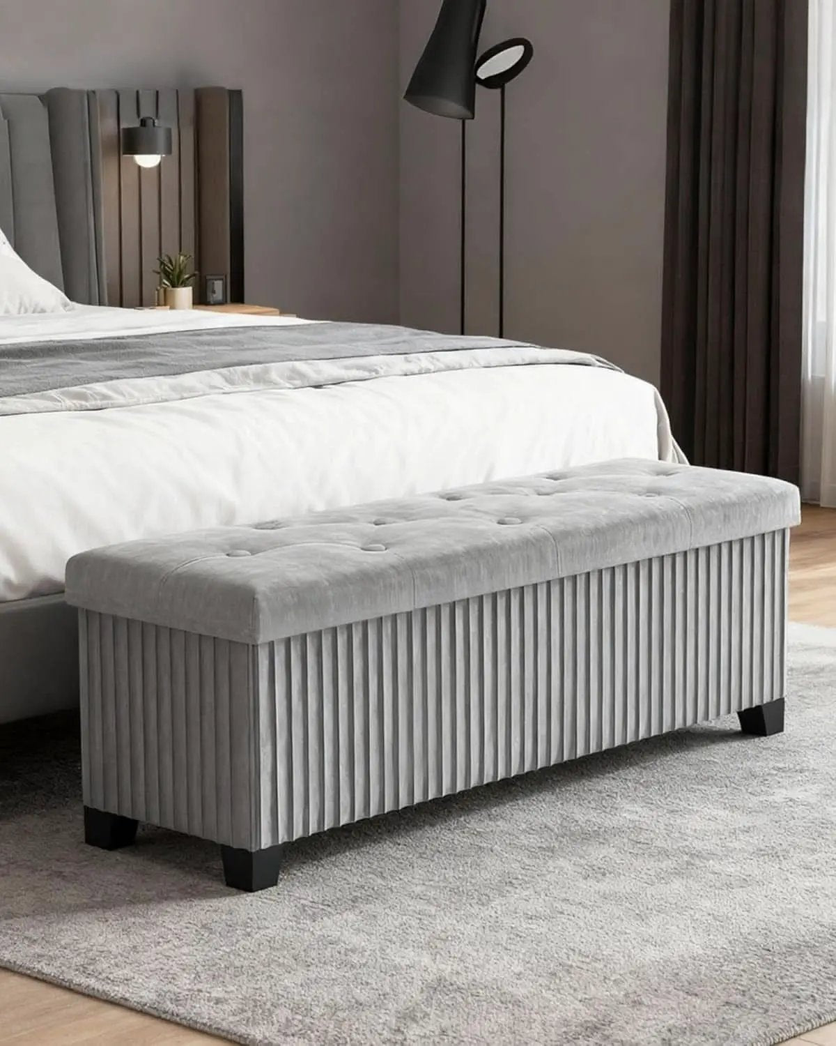 43 Inch Luxurious Velvet Storage Ottoman Bench Grey from PriceLows™