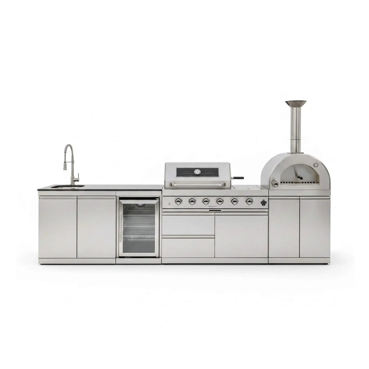 125 Inch 4 Burner 108K BTU Outdoor Kitchen Island With Pizza Oven, Rotisserie | 125 Inch | 4-Burner | Dining Room