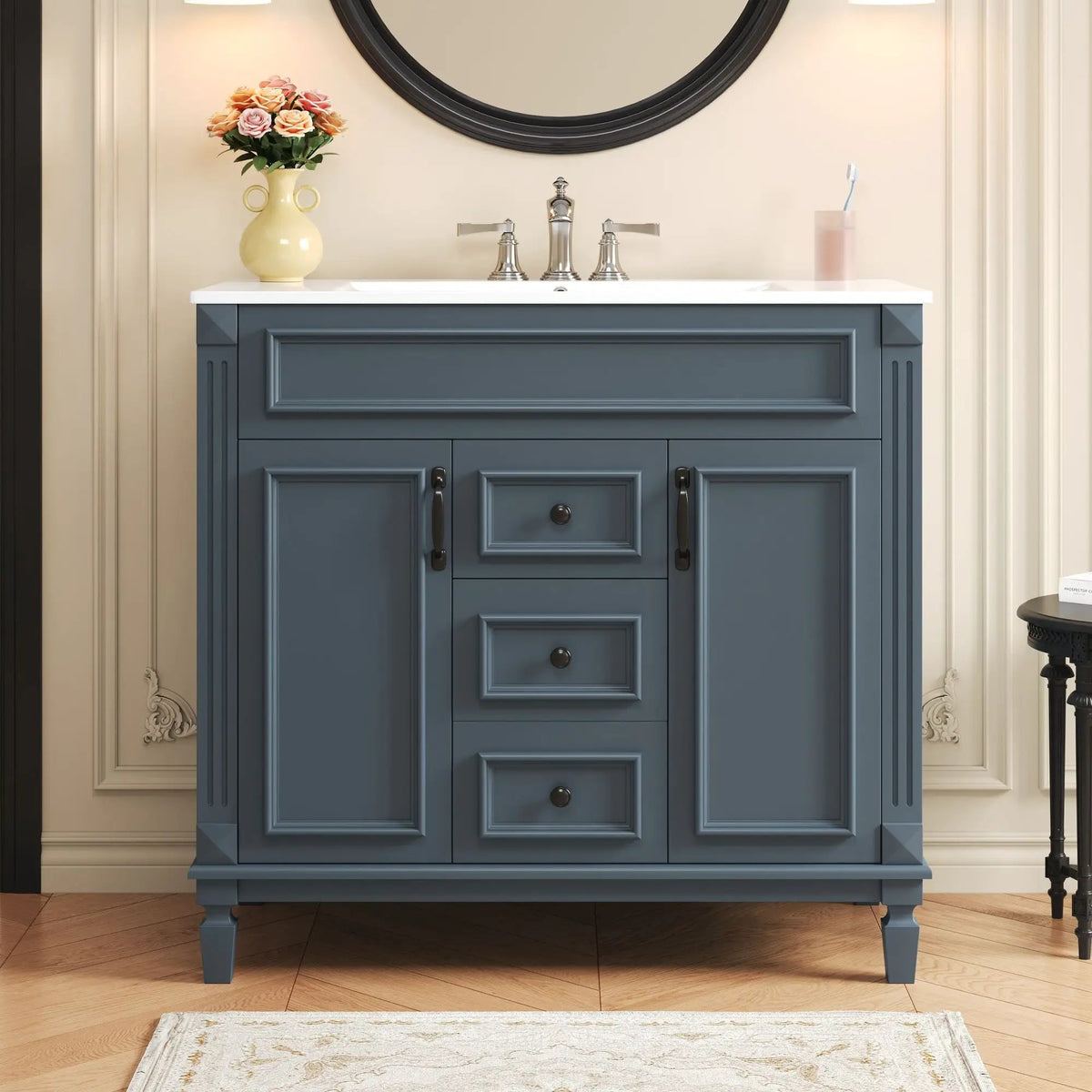 36 Inch Bathroom Vanity With Top Sink | Blue Finish | 2 Soft Closing Doors | 2 Drawers