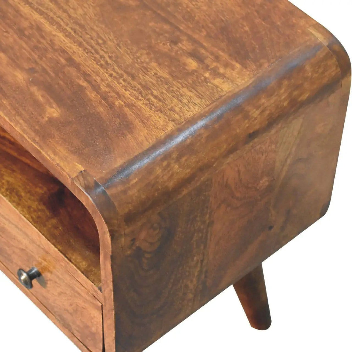 Mini Curved Media Unit Chestnut | 23.62 x 11.81 x 17.72 in | Solid Wood | Home